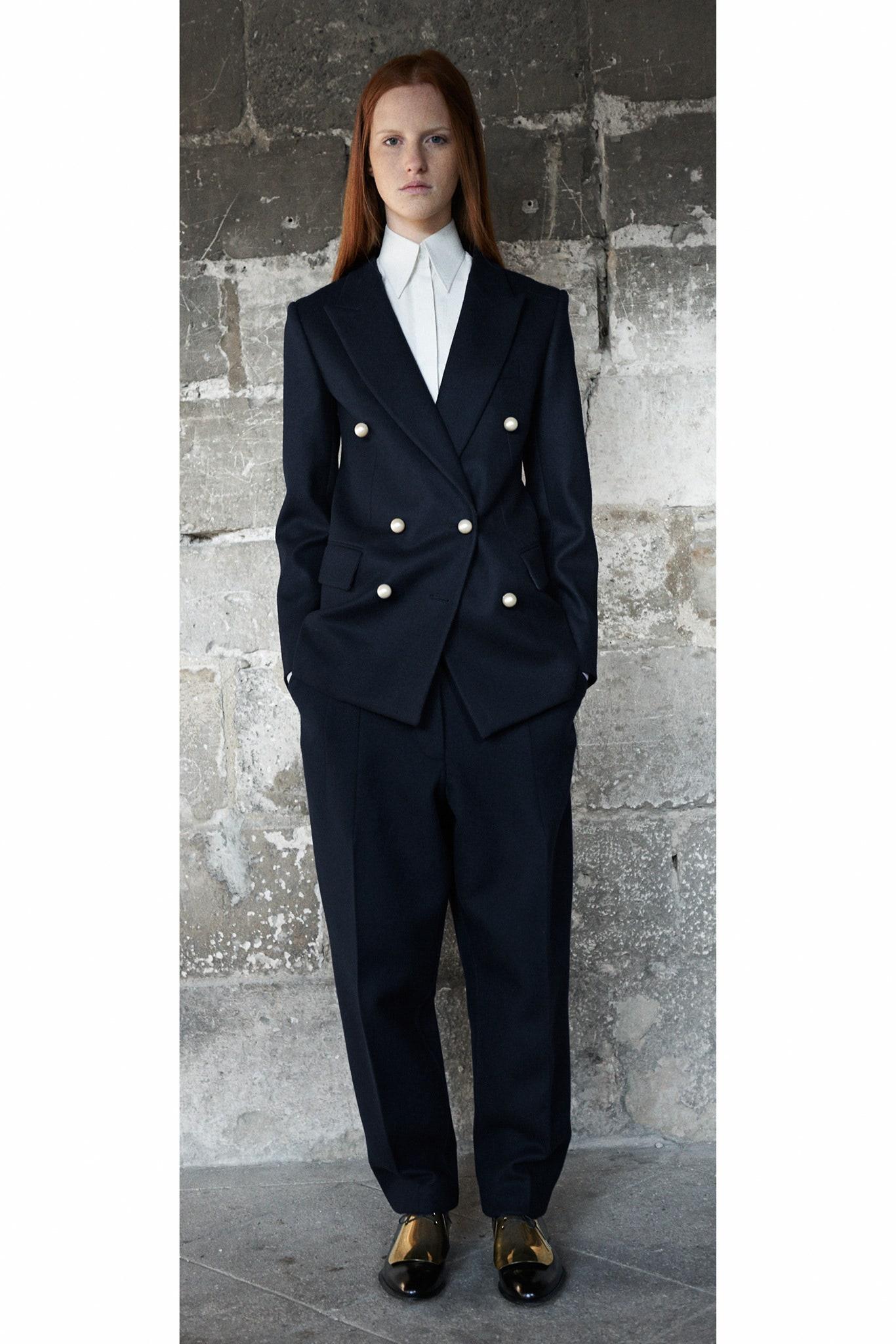  Celine by Phoebe Philo Navy Wool Faux Pearl Blazer 2