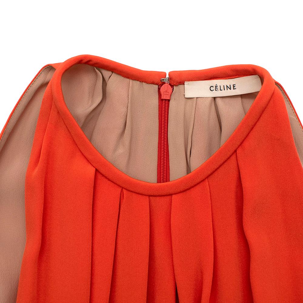 Red Celine by Phoebe Philo Orange Silk Pleated Mini Dress - Size US 6 For Sale