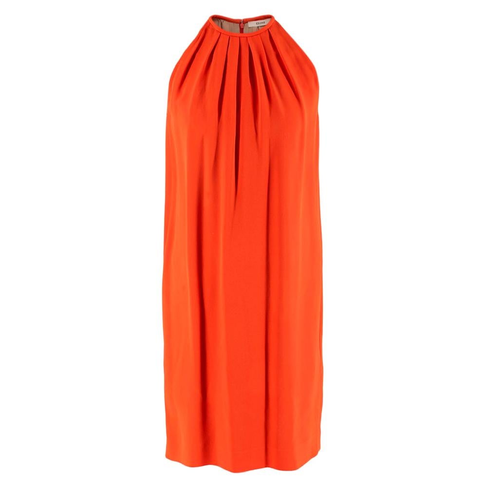 Celine by Phoebe Philo Orange Silk Pleated Mini Dress - Size US 6 For Sale