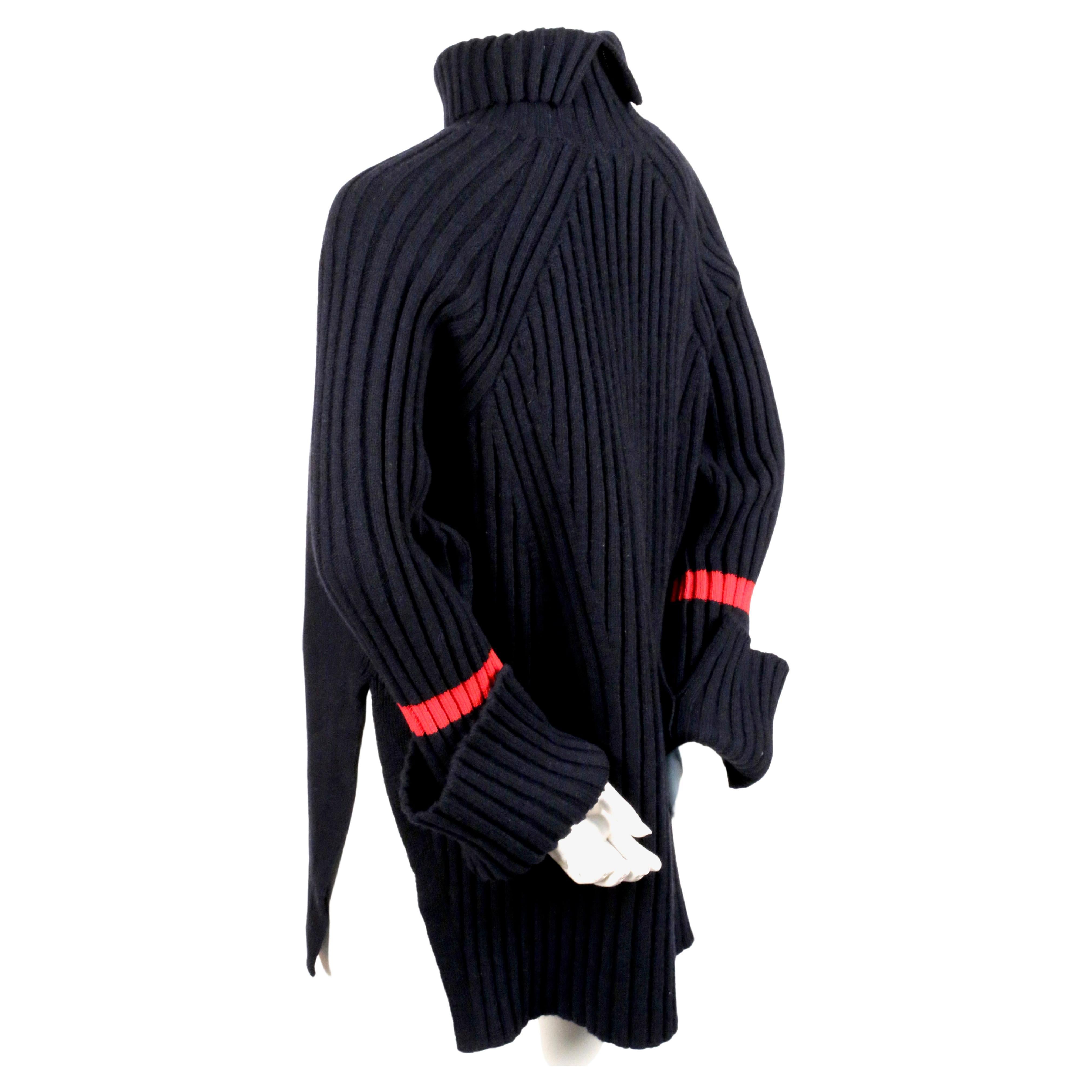 Black CELINE by PHOEBE PHILO oversized navy sweater with red stripe
