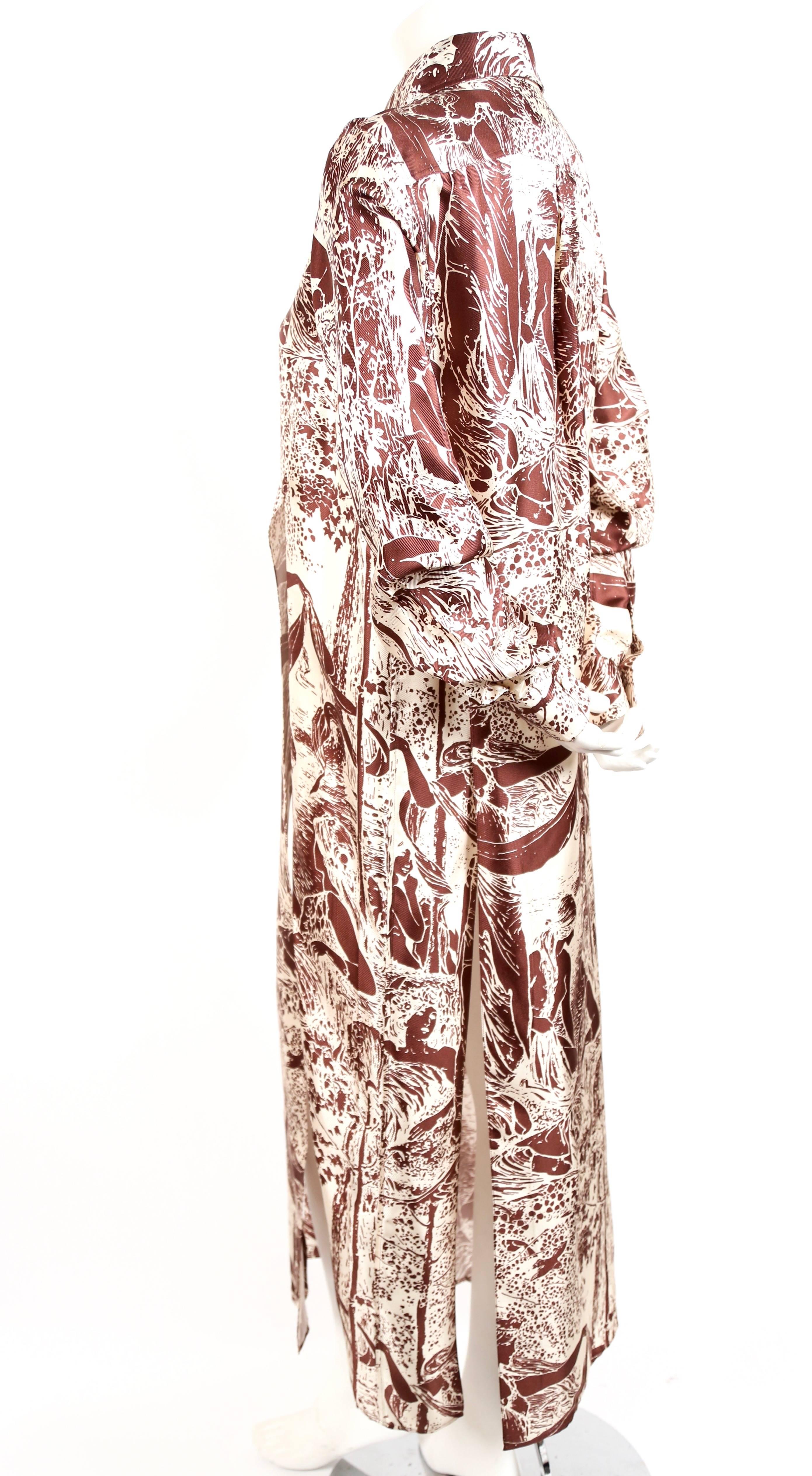 Beige Celine by Phoebe Philo printed runway dress with high slits