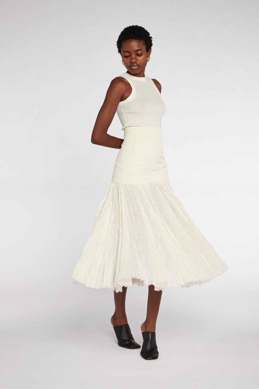 Beige Céline by Phoebe Philo Raw Edge Gauze Skirt S/S 2014
