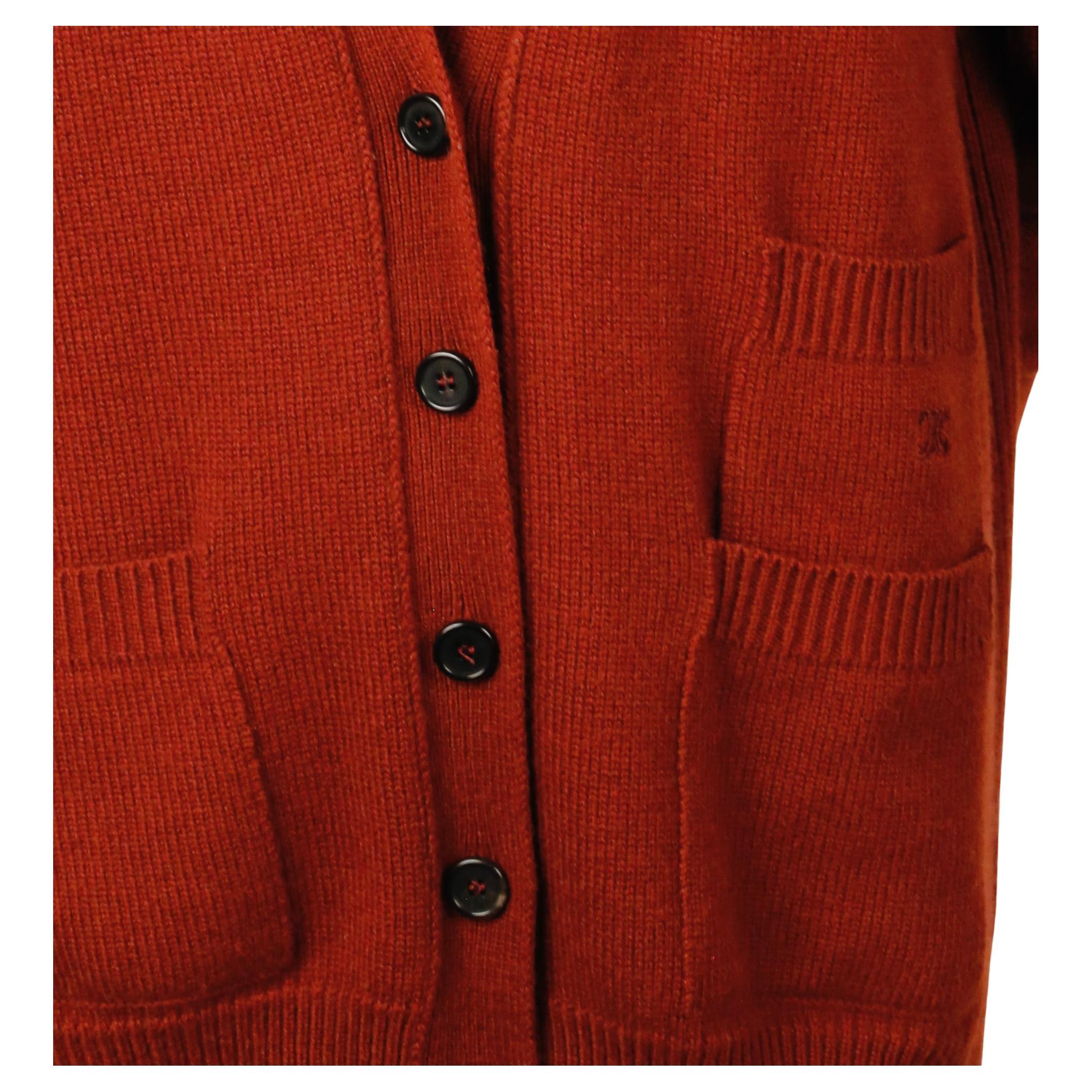 CELINE by PHOEBE PHILO rust cashmere cardigan In Excellent Condition In San Fransisco, CA