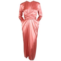 Celine by Phoebe Philo salmon silk satin crepe belted dress