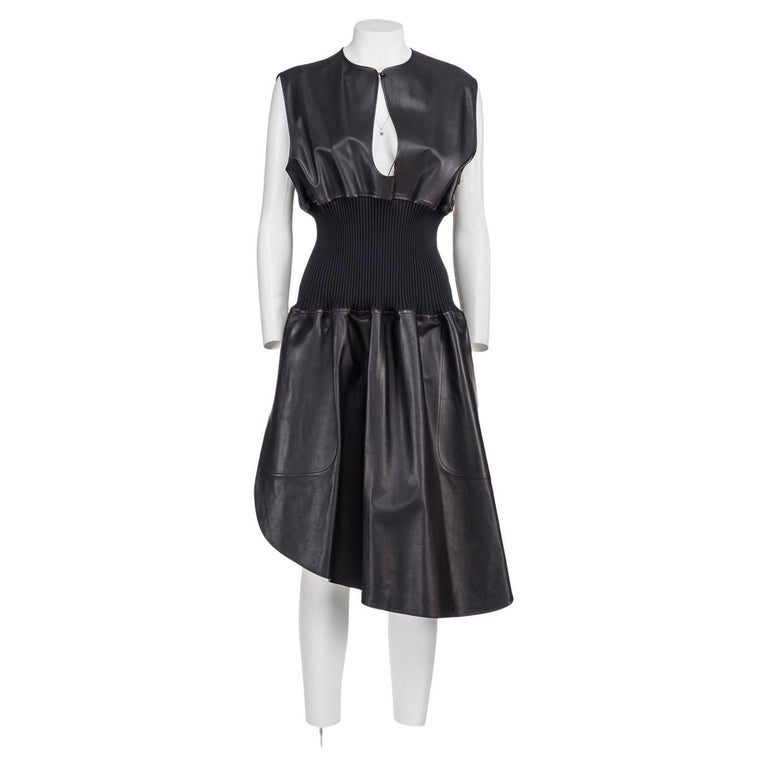 celine black leather dress Celine Phoebe Philo long leather dress Size 34 2017AW