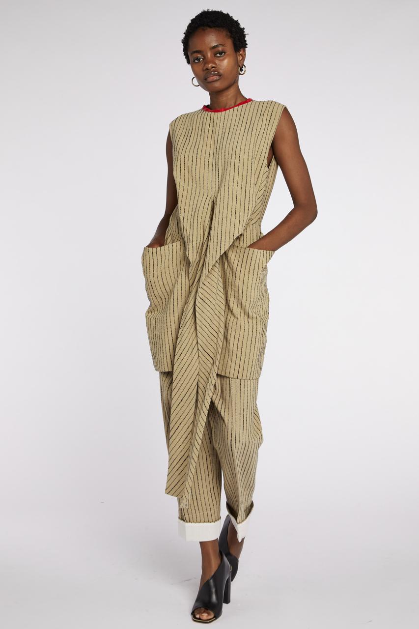 Marrone Céline by Phoebe Philo - Completo di tunica e pantaloni a righe PF 2017 in vendita
