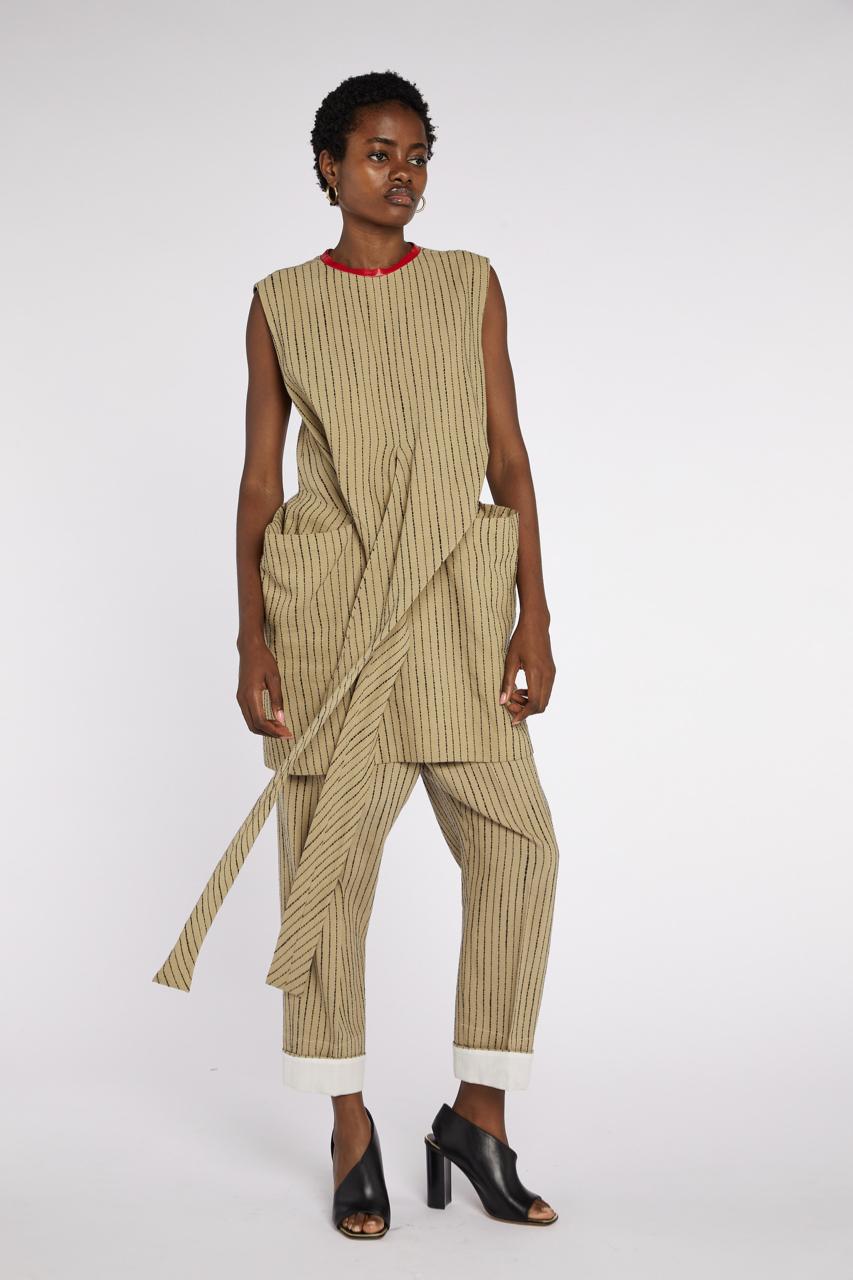 Donna Céline by Phoebe Philo - Completo di tunica e pantaloni a righe PF 2017 in vendita