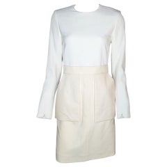 Celine by Phoebe Philo Strukturiertes elfenbeinfarbenes Kleid mit Überrock-Taschen