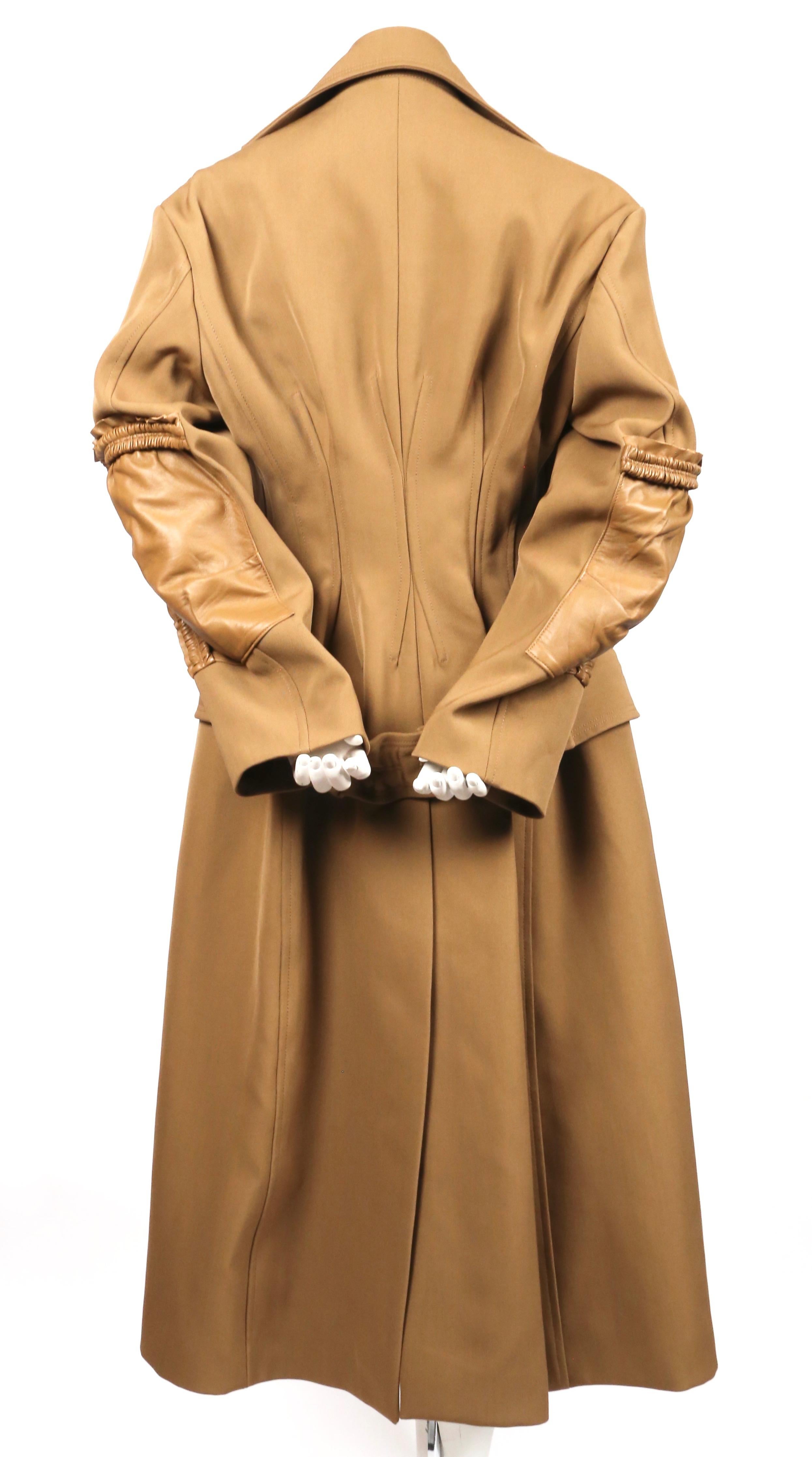 Women's CELINE by PHOEBE PHILO tan runway coat with leather patches & half belt - NEW