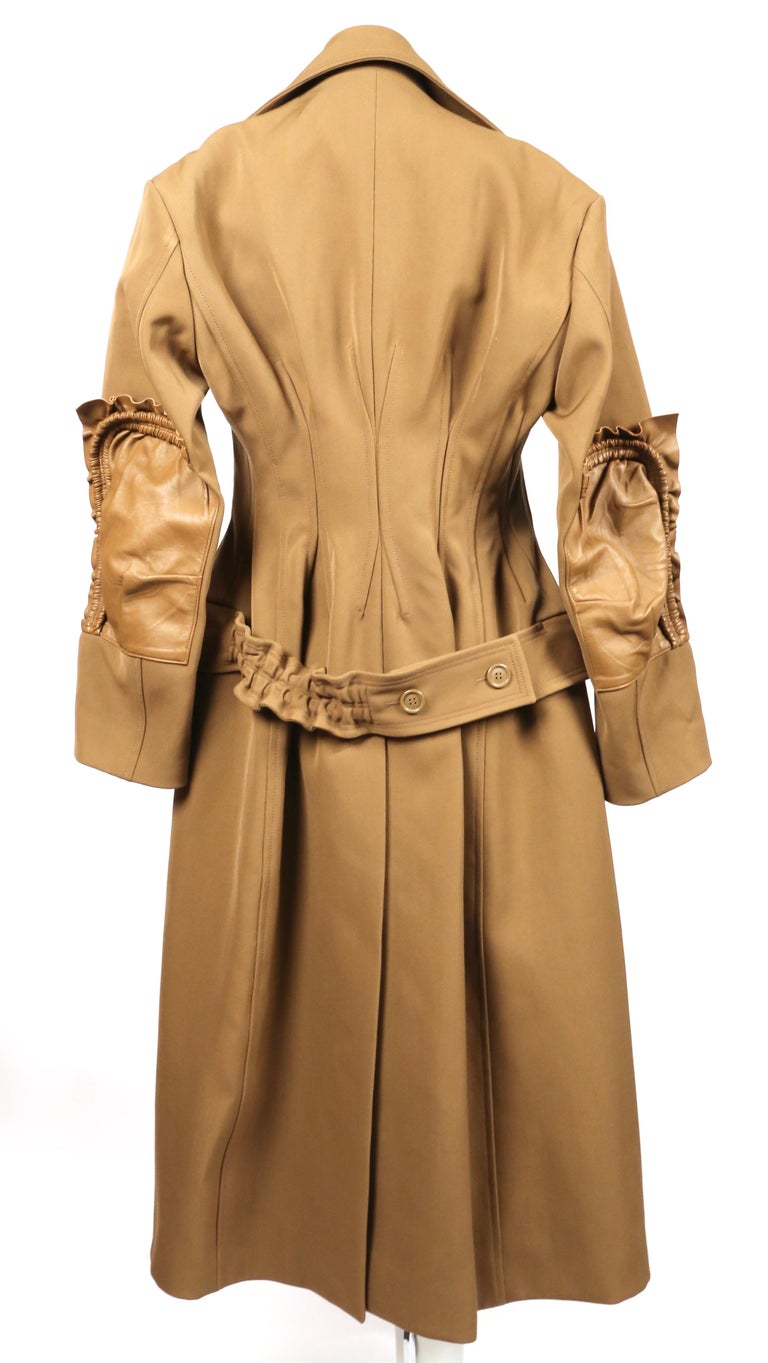 CELINE by PHOEBE PHILO tan runway coat with leather patches and