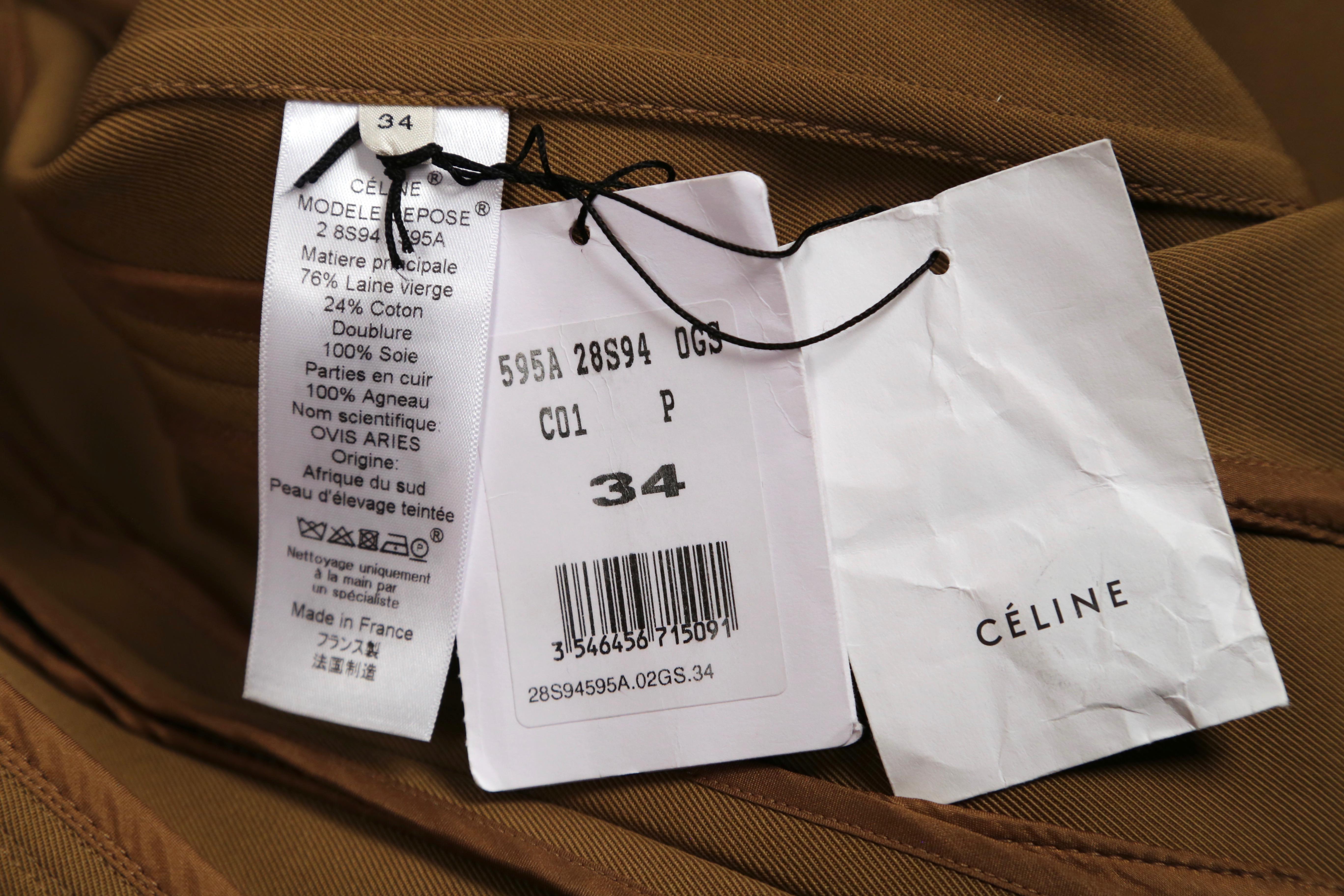 CELINE by PHOEBE PHILO tan runway coat with leather patches & half belt - NEW 2