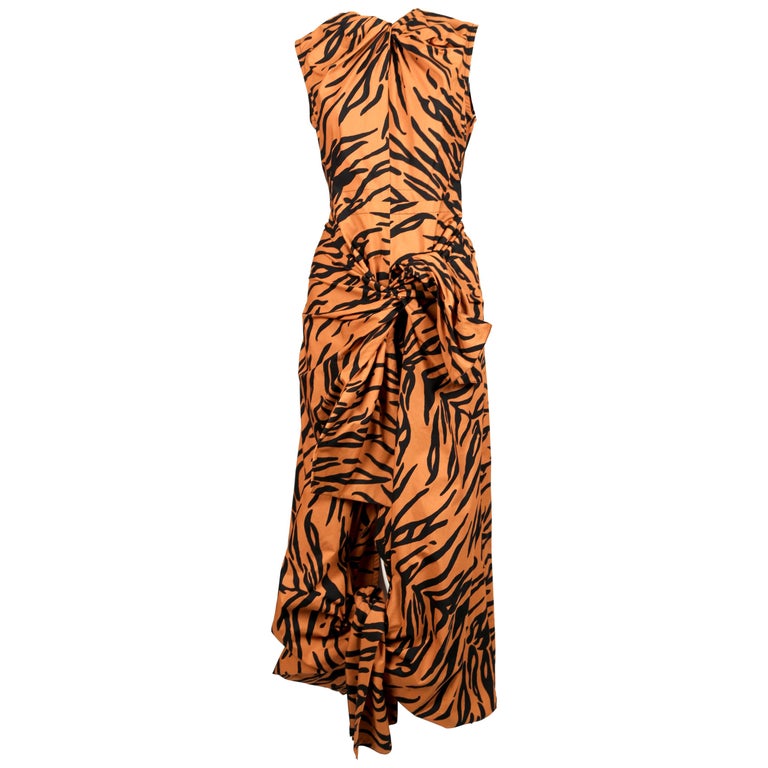 CELINE by PHOEBE PHILO tiger print draped dress with open back - new ...