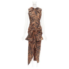 CELINE by PHOEBE PHILO TIGER PRINT DRAPPED DRESS with OPEN BACK Sz US 2
