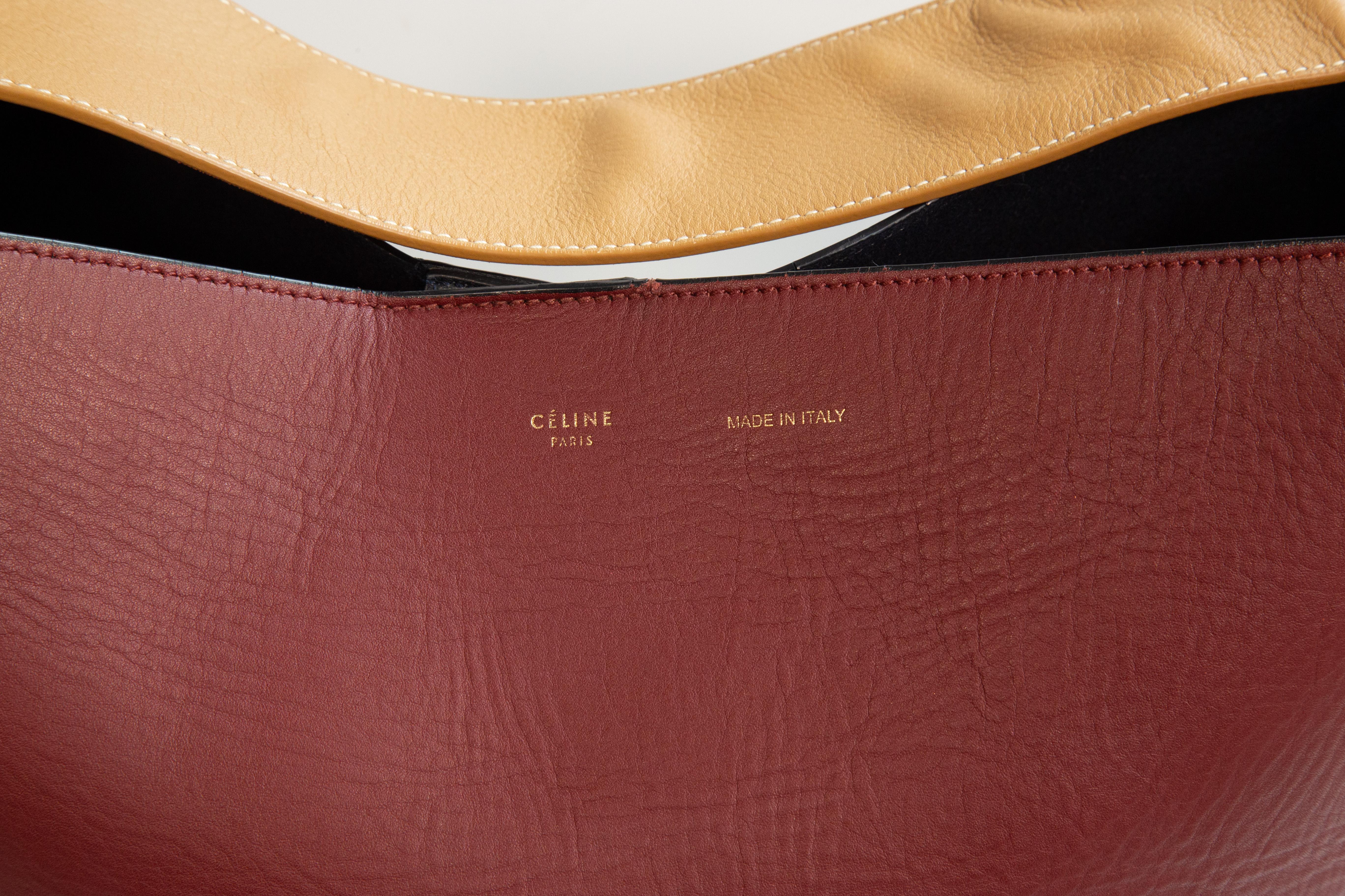 Marron Celine by Phoebe Philo Twisted Cabas Bag Multicolor Leather en vente