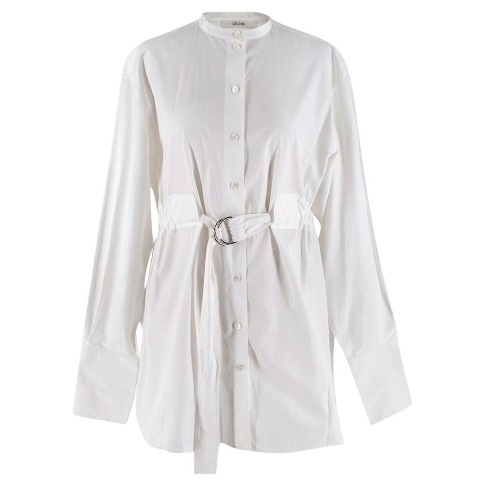 Celine by Phoebe Philo White Cotton Belted longline Blouse - Size US 6 For Sale