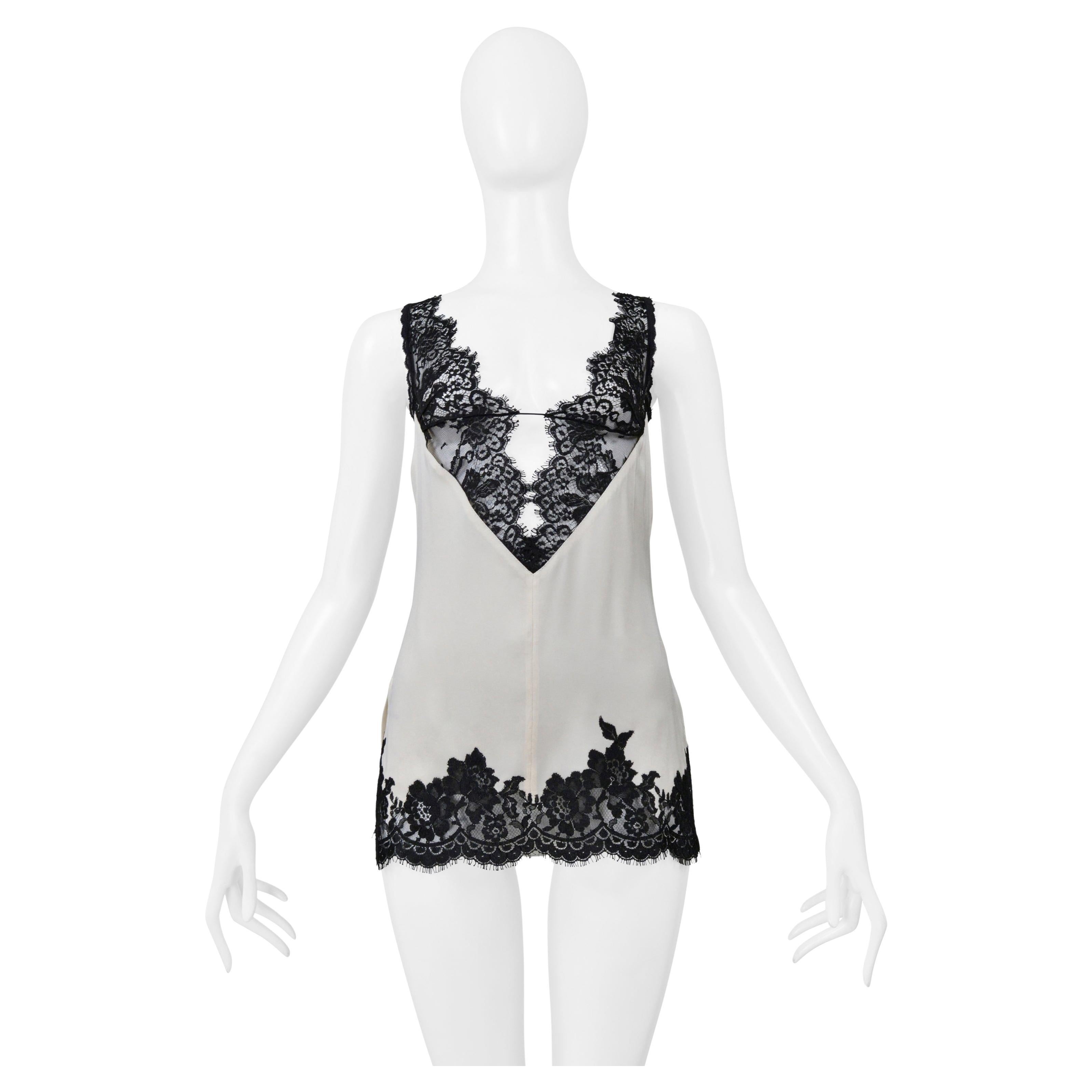 Celine By Phoebe Philo White Silk Camisole With Black Lace 2016