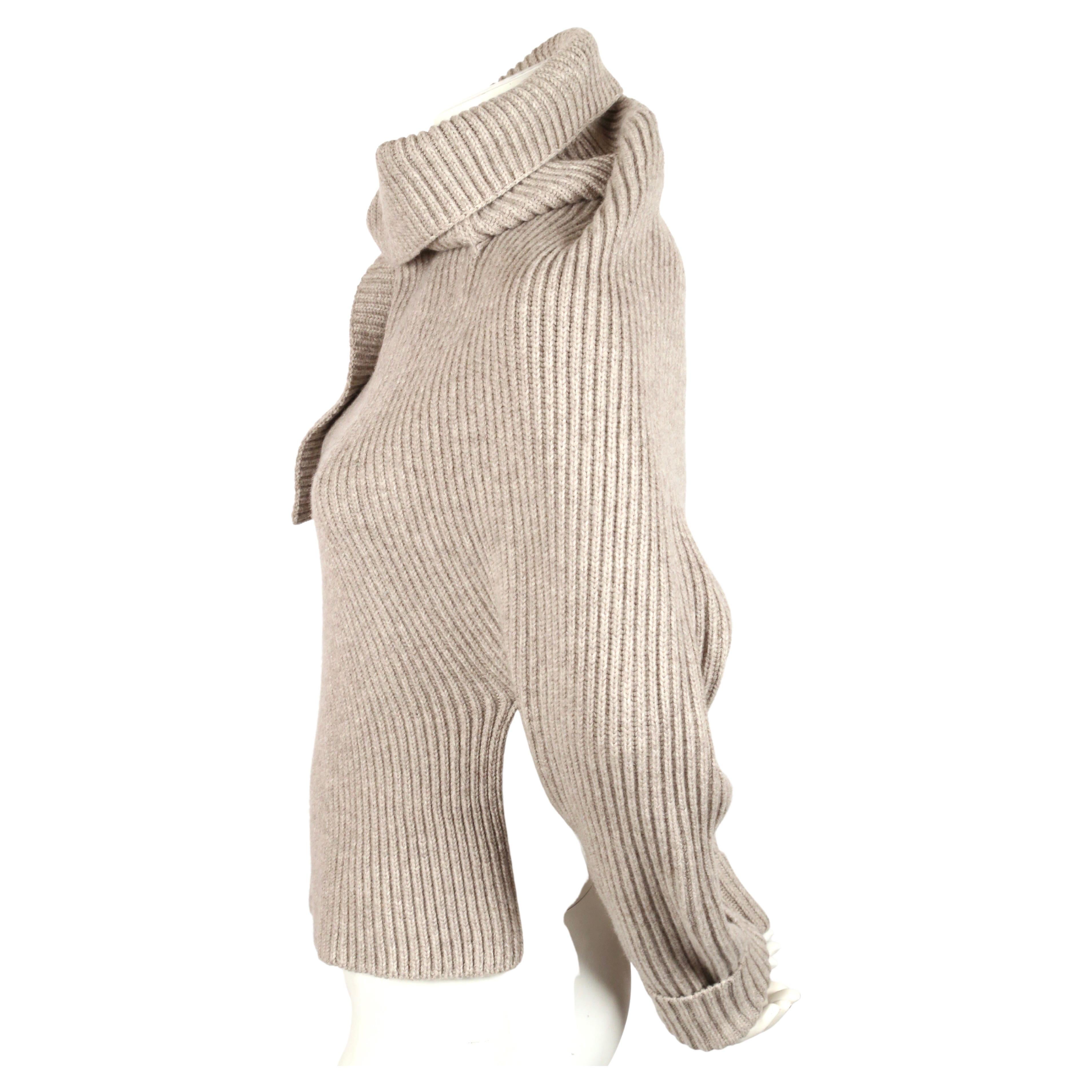 Fuzzy, ribbed cashmere jumper with draped neckline and cut-out back designed by Phoebe Philo for Celine. French size S.  Fabric content: 70% wool and 30% cashmere. New with tags. Original retail was $2400.
