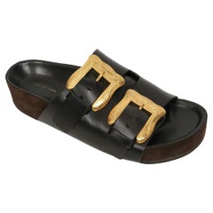 CELINE by PHOEBE PHILOE black boxy western sandals with oversized buckles 41