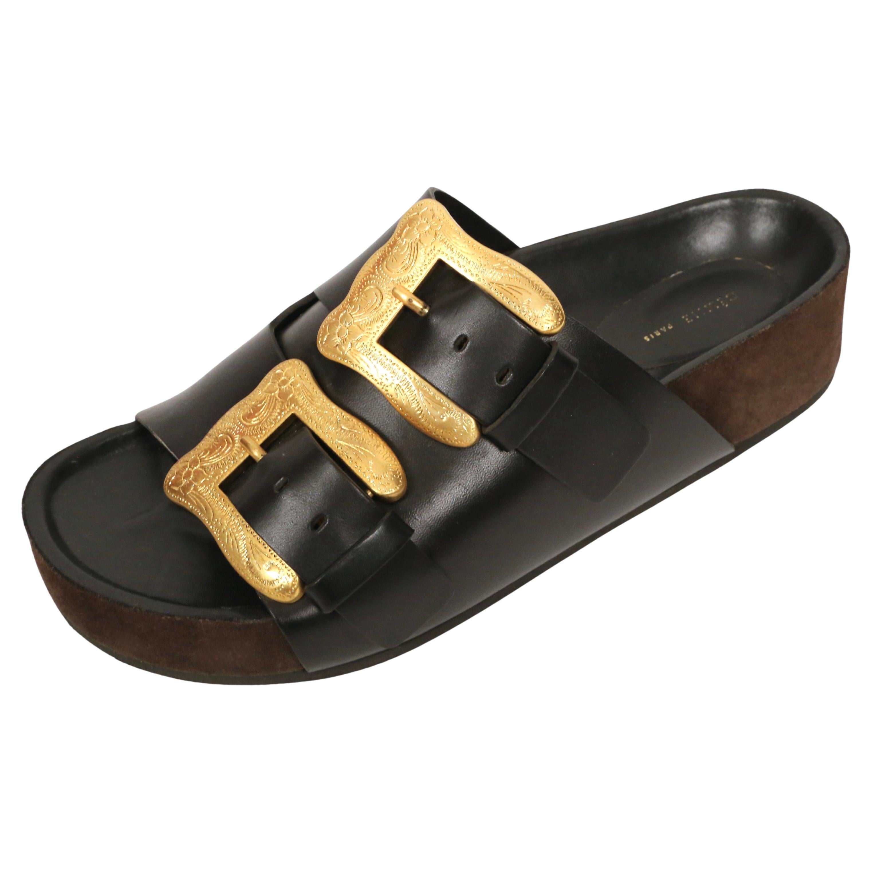 CELINE by PHOEBE PHILOE black boxy western sandals with oversized buckles 41 Negro en venta