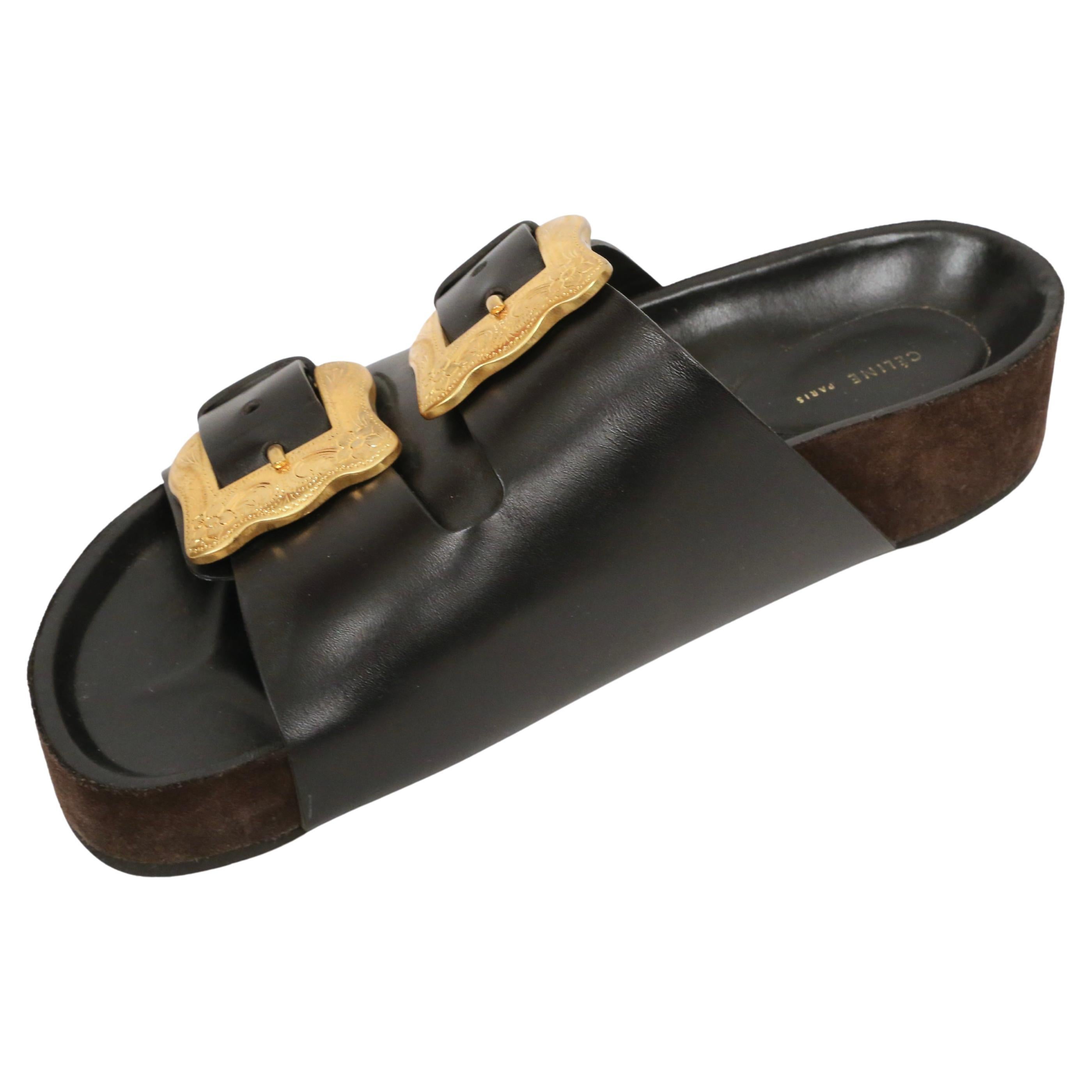 CELINE by PHOEBE PHILOE black boxy western sandals with oversized buckles 41 en Bueno estado para la venta en San Fransisco, CA