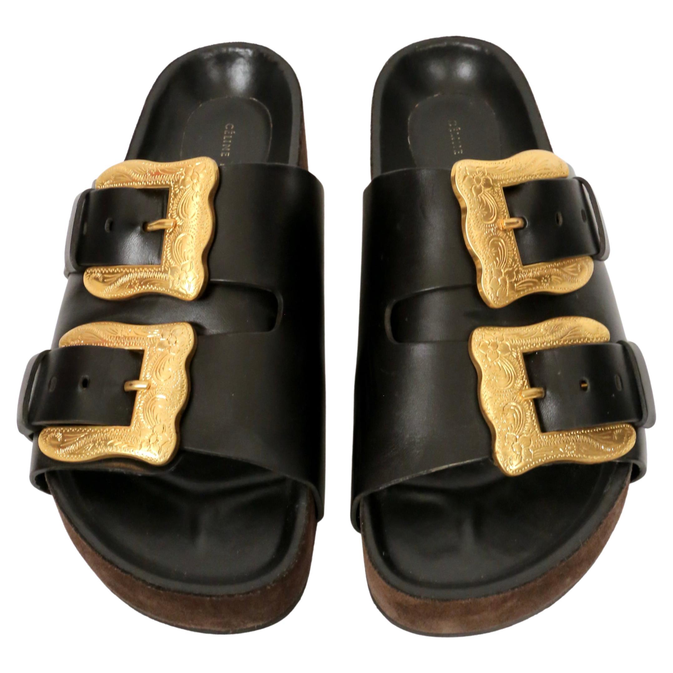 Femenino o masculino CELINE by PHOEBE PHILOE black boxy western sandals with oversized buckles 41 en venta