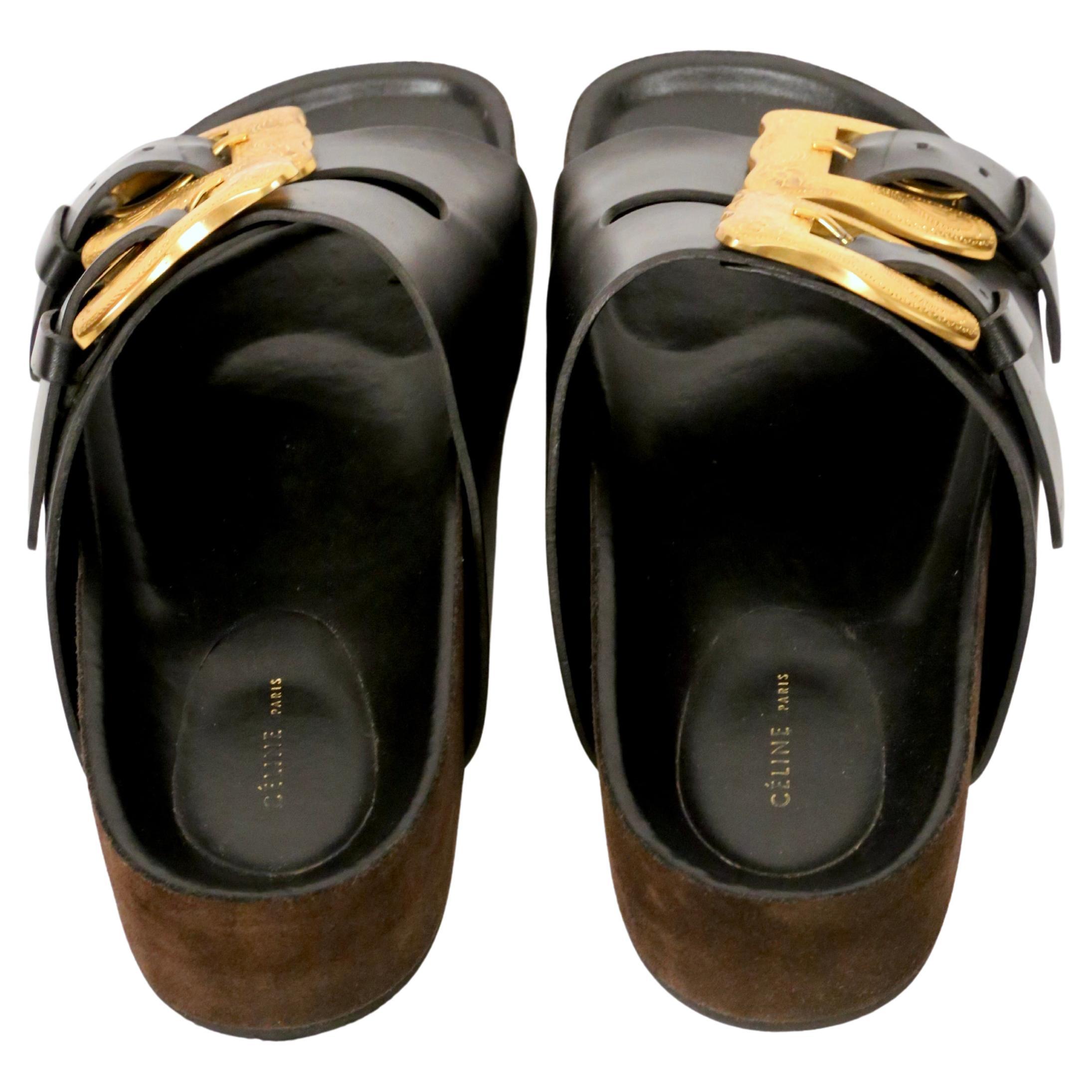 CELINE by PHOEBE PHILOE black boxy western sandals with oversized buckles 41 en venta 1