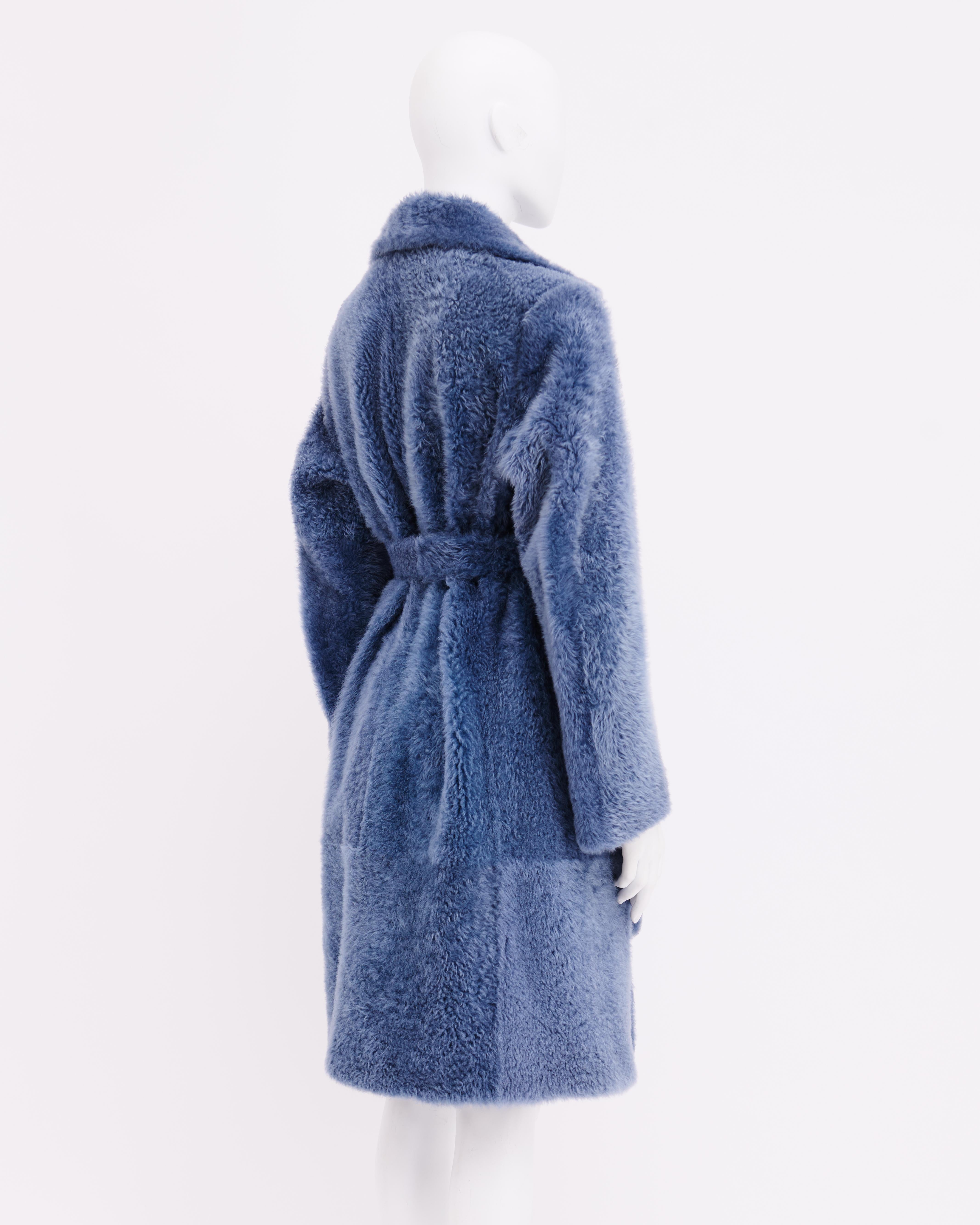 Women's Celiné by Phoebe Philo	Late 2010's Blue Fur Shearling Coat For Sale