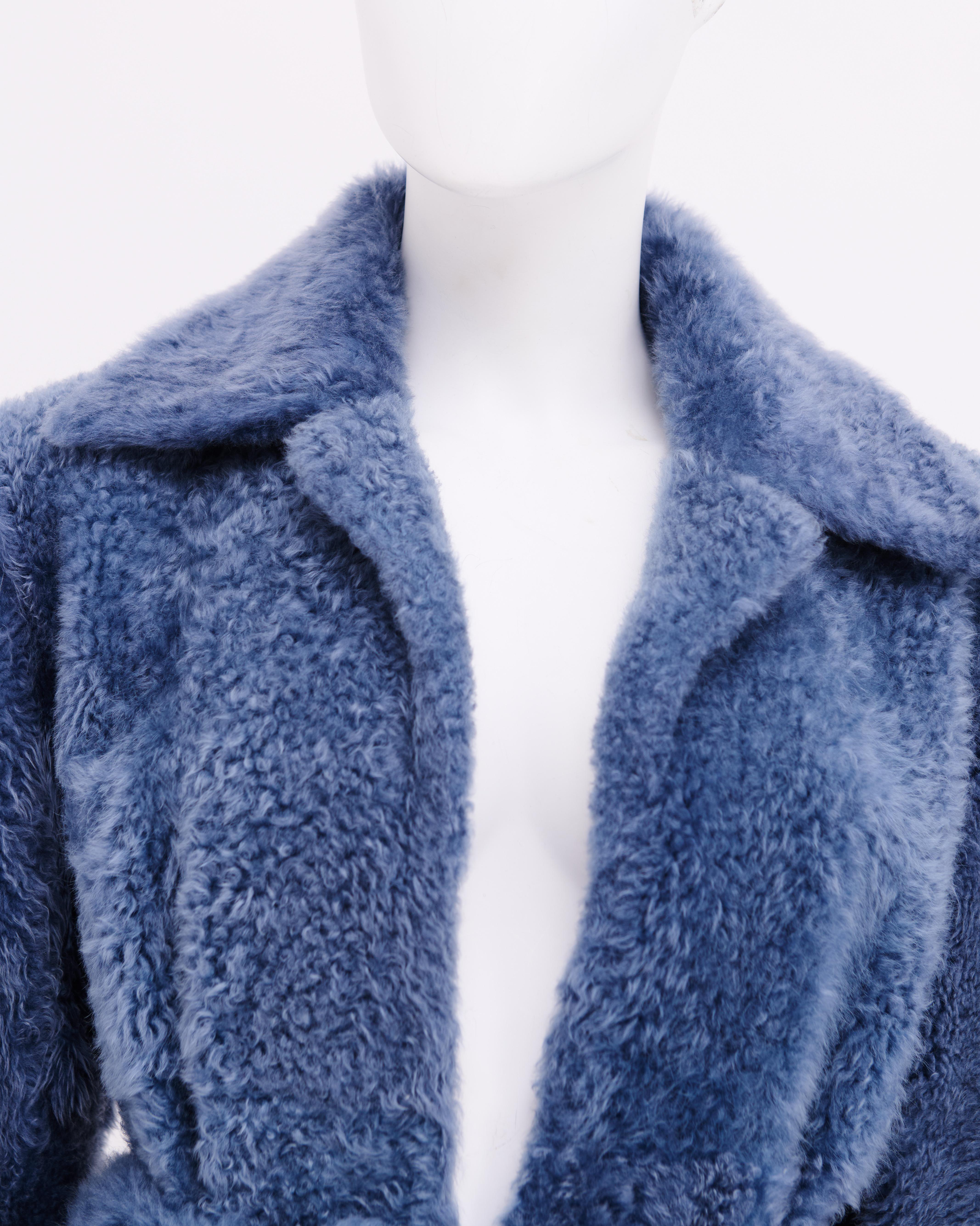 Celiné by Phoebe Philo	Late 2010's Blue Fur Shearling Coat For Sale 1