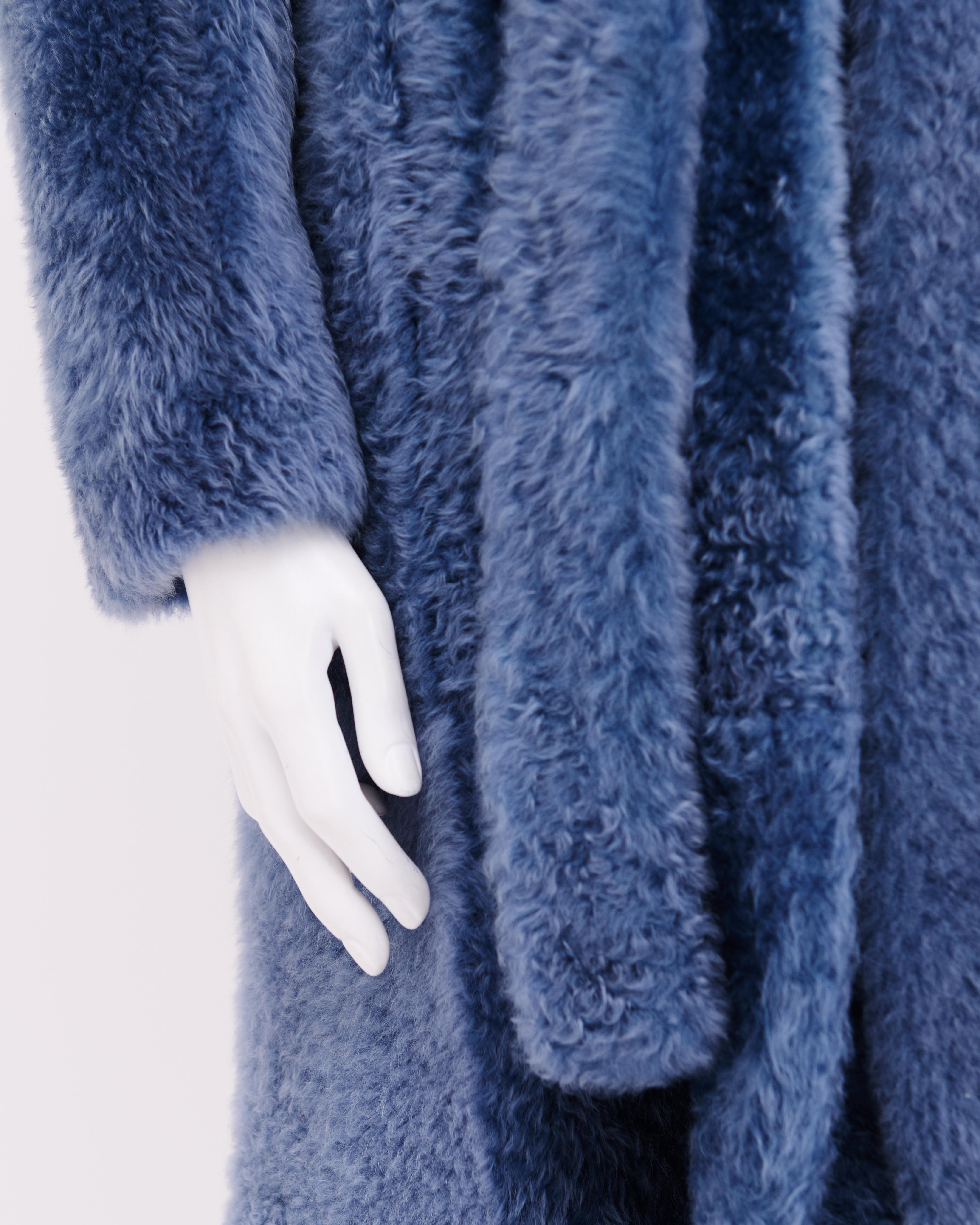 Celiné by Phoebe Philo	Late 2010's Blue Fur Shearling Coat For Sale 3