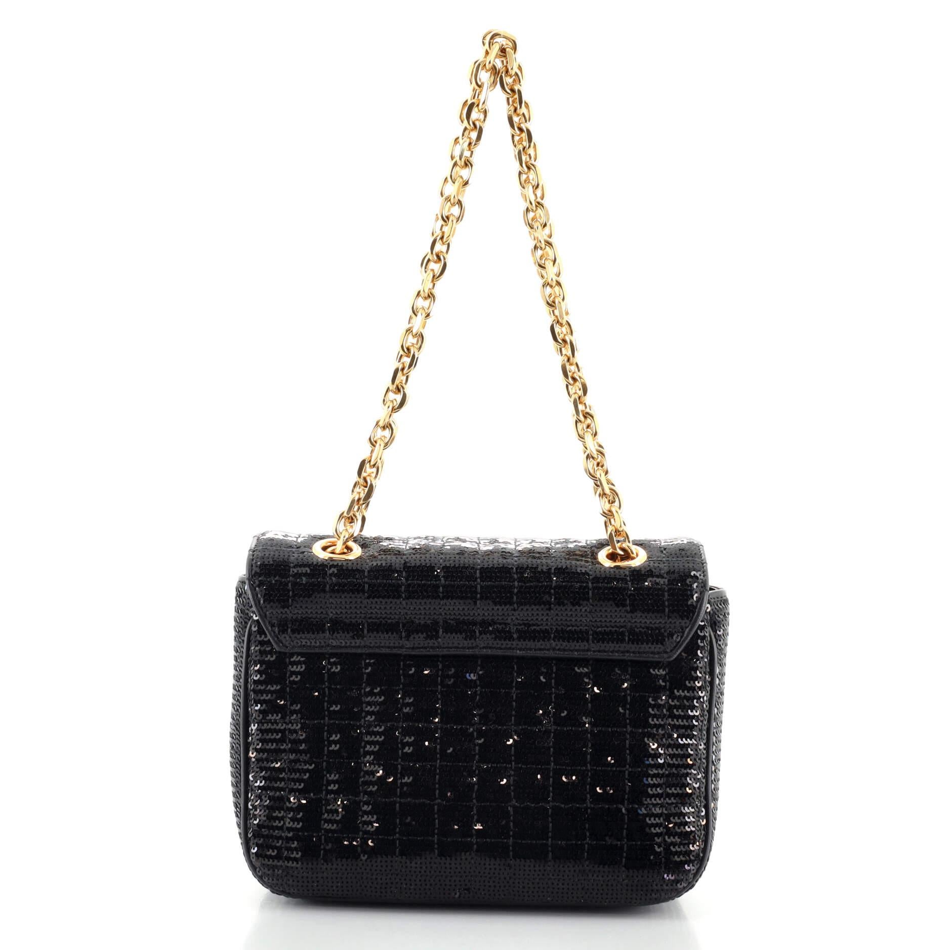 Black Celine C Bag Quilted Sequins and Calfskin Small