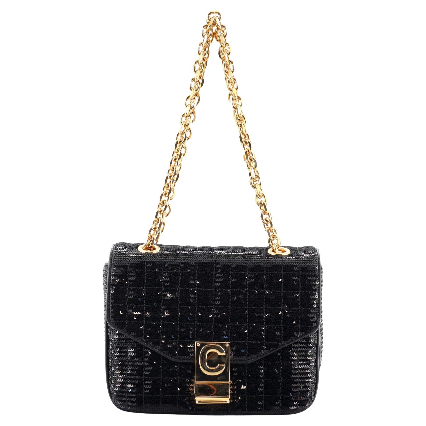 Celine C Bag Quilted Sequins and Calfskin Small