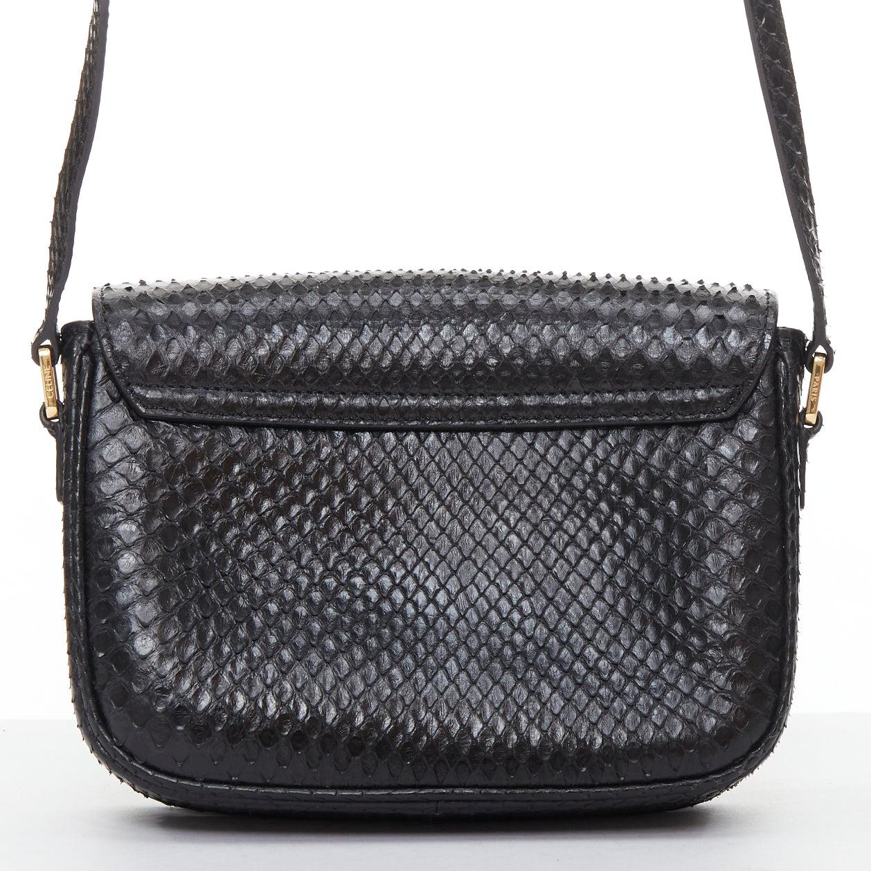CELINE C Bag Runway schwarzes goldfarbenes Leder mit Fransen und C-Verschluss Crossbody Box Bag Damen im Angebot