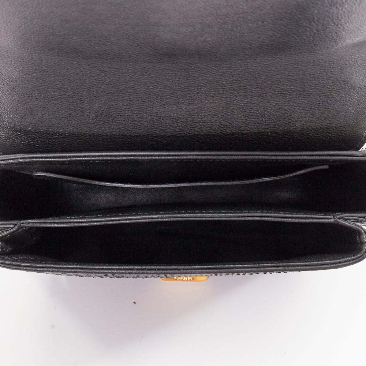 CELINE C Bag Runway schwarzes goldfarbenes Leder mit Fransen und C-Verschluss Crossbody Box Bag im Angebot 4