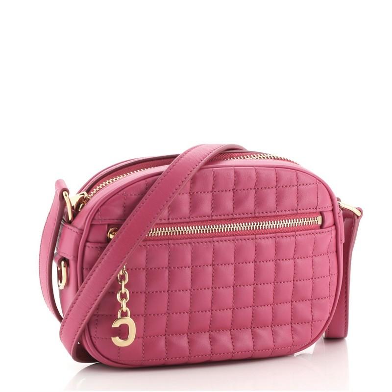 Pink Celine C Charm Camera Bag Quilted Leather Small