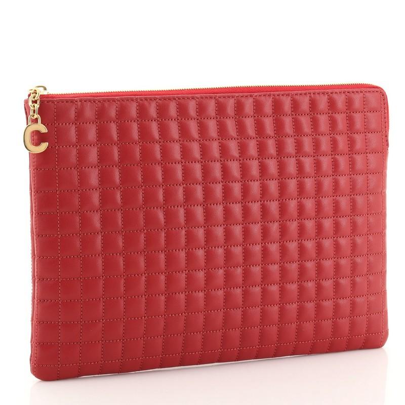 Red Celine C Charm Pouch Quilted Leather Medium