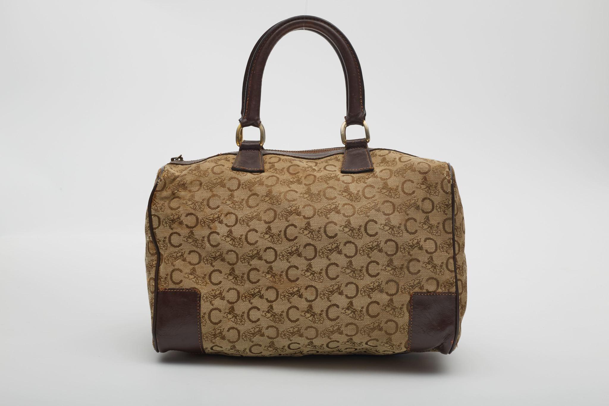 Celine C Macadam Monogram Canvas Brown Boston Bag In Good Condition In Montreal, Quebec