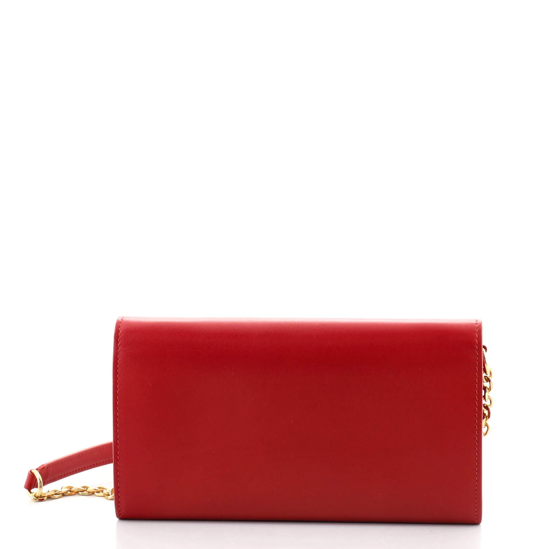 Red Celine C Wallet on Chain Leather