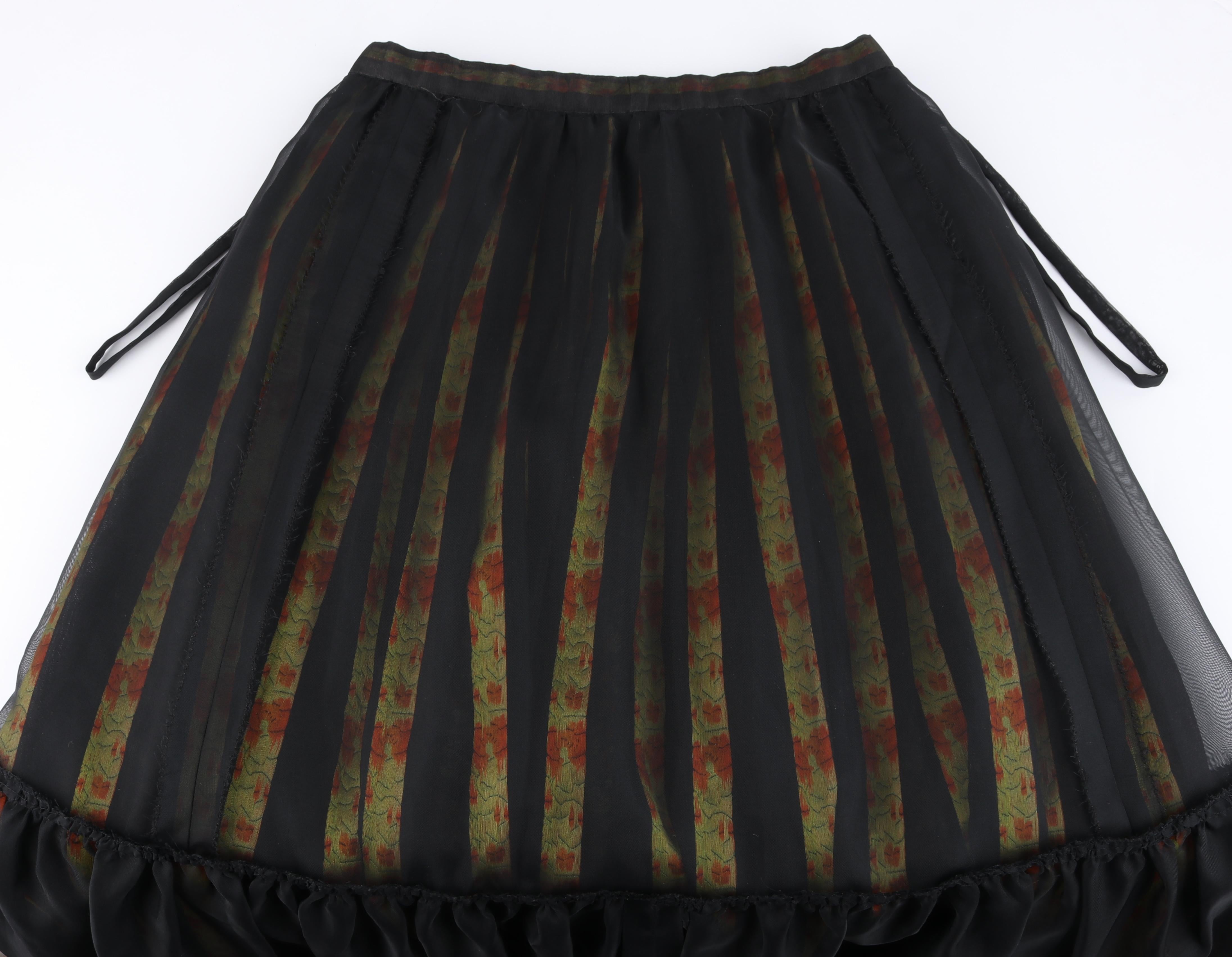 CELINE c.1970's Black Multicolor Floral Vines Print Pleated Maxi Circle Skirt 4