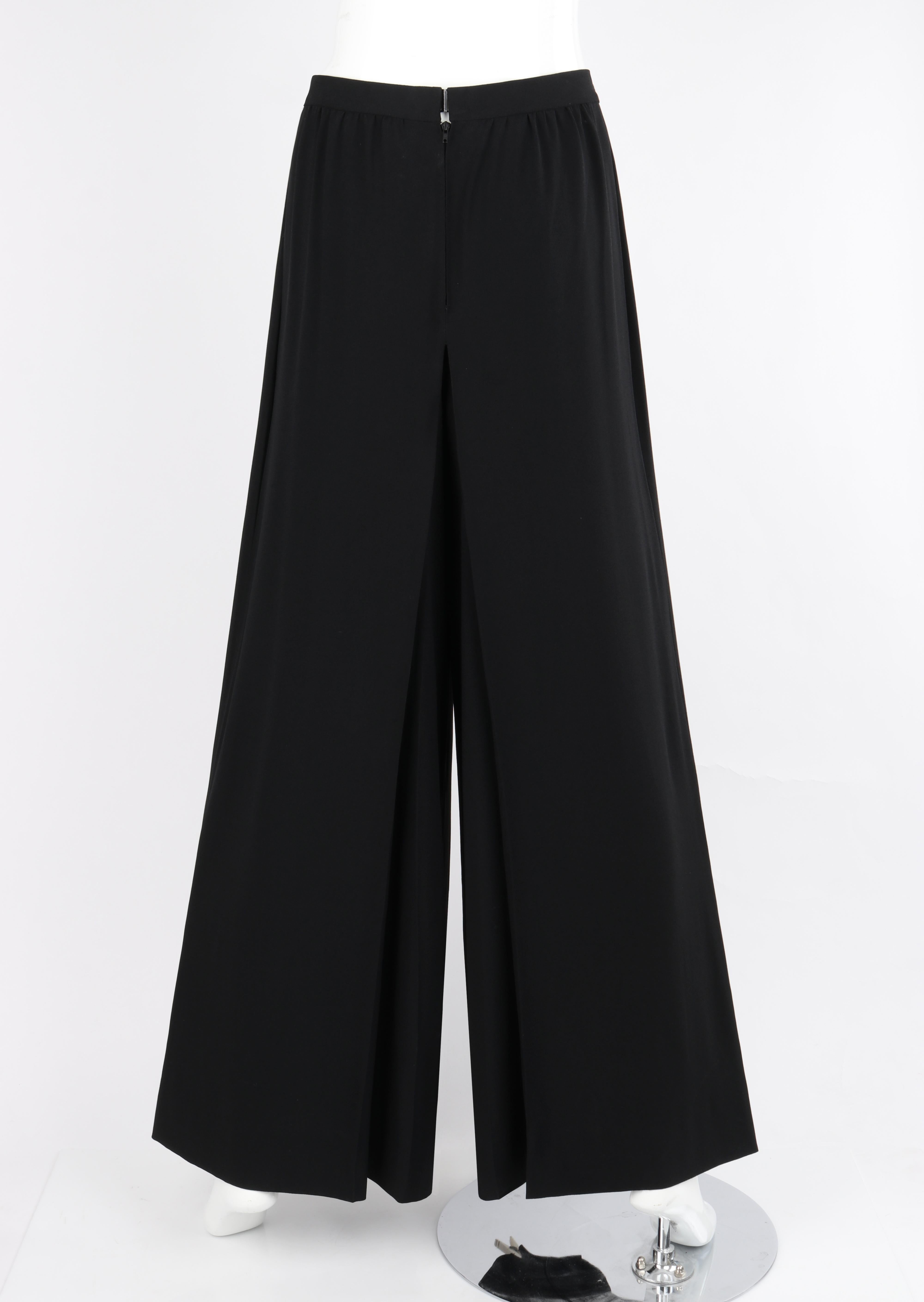 Women's CELINE c.1980s/90s Black Gold Logo Chain Accent Ultra Wide Leg Pleated Trousers For Sale