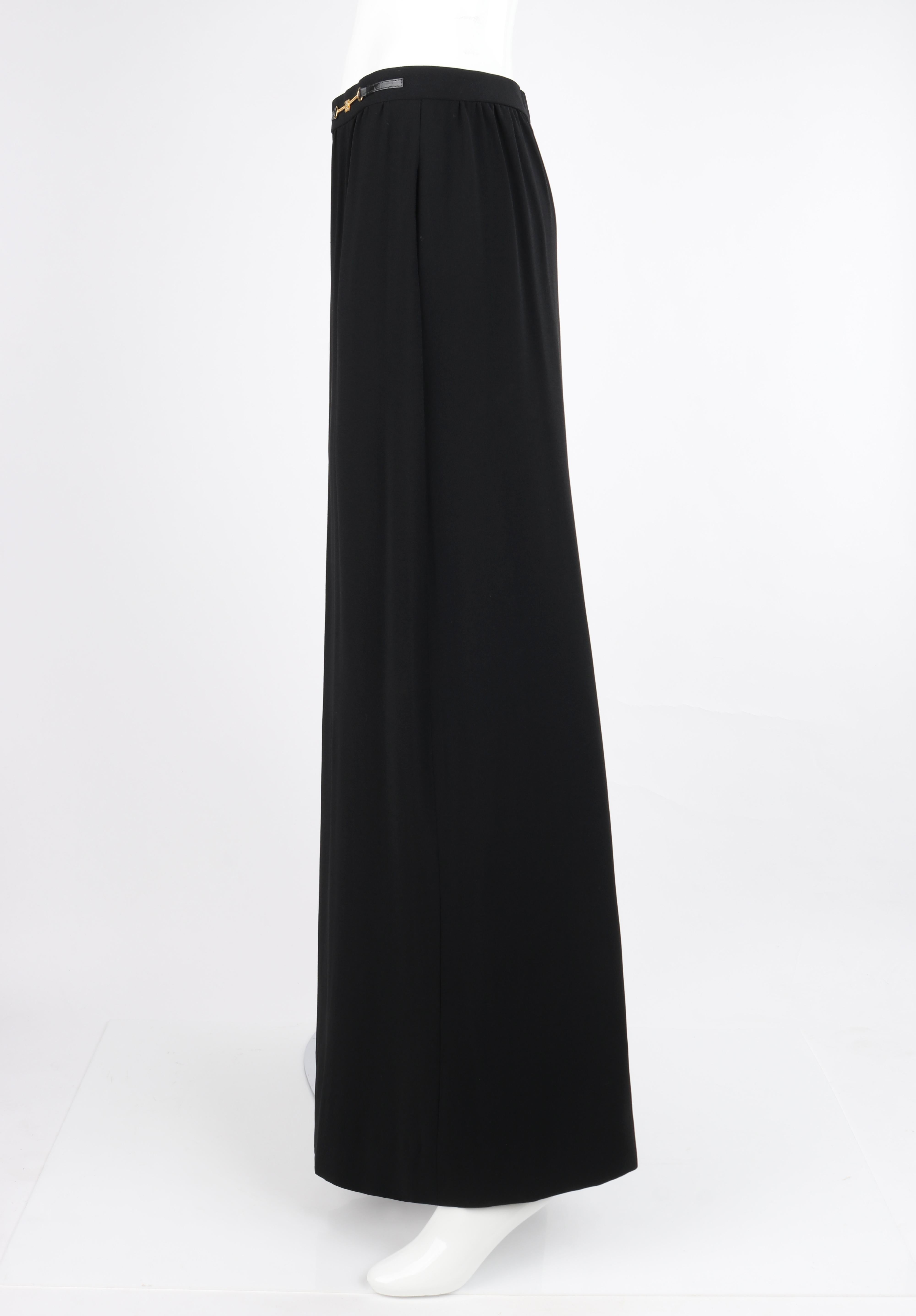 CELINE c.1980s/90s Black Gold Logo Chain Accent Ultra Wide Leg Pleated Trousers For Sale 1