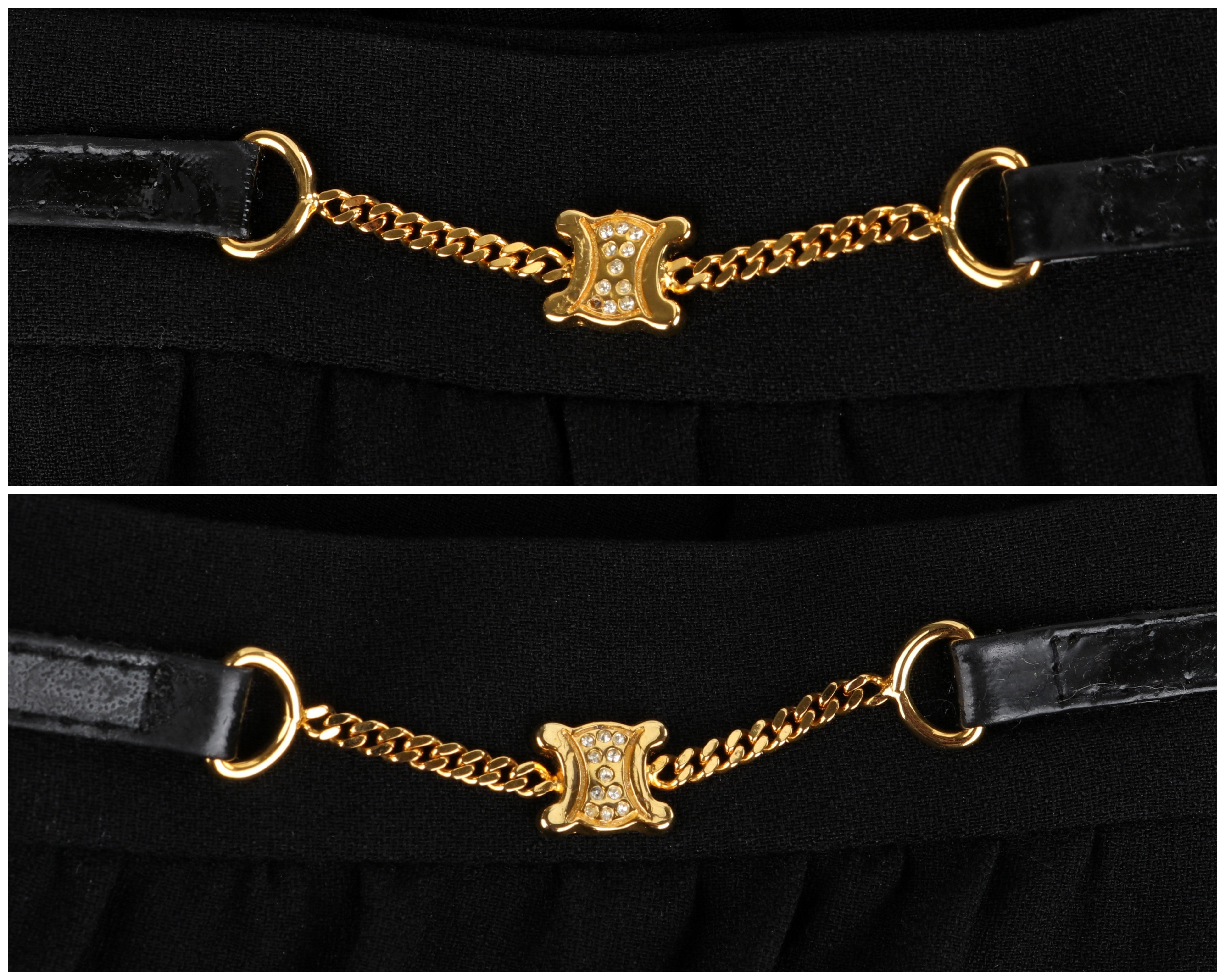 CELINE c.1980s/90s Black Gold Logo Chain Accent Ultra Wide Leg Pleated Trousers For Sale 3