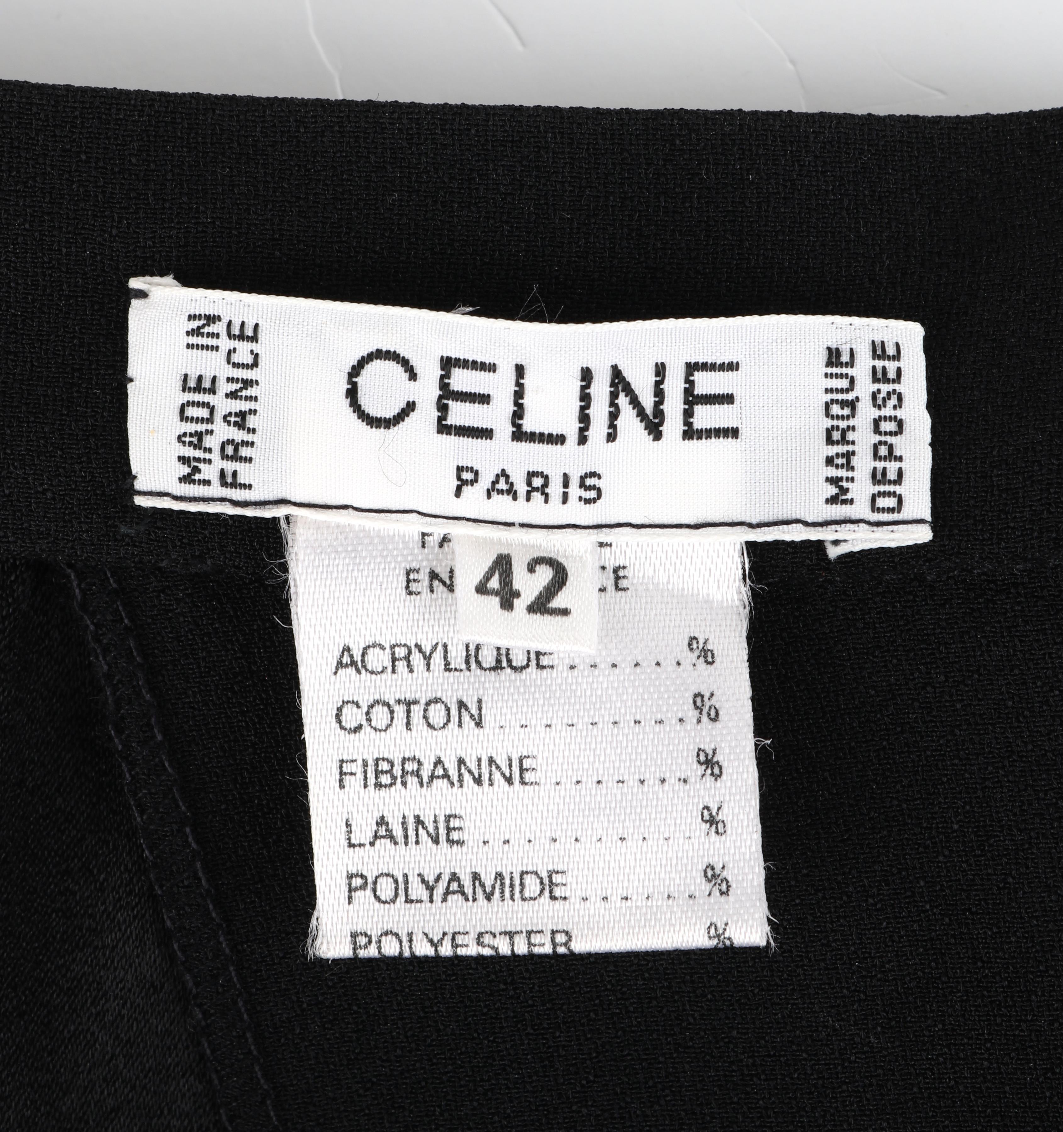 CELINE c.1980s/90s Black Gold Logo Chain Accent Ultra Wide Leg Pleated Trousers For Sale 4