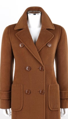 CELINE c.1980's Brown 100% Wool Double Breasted Button Long Coat Overcoat