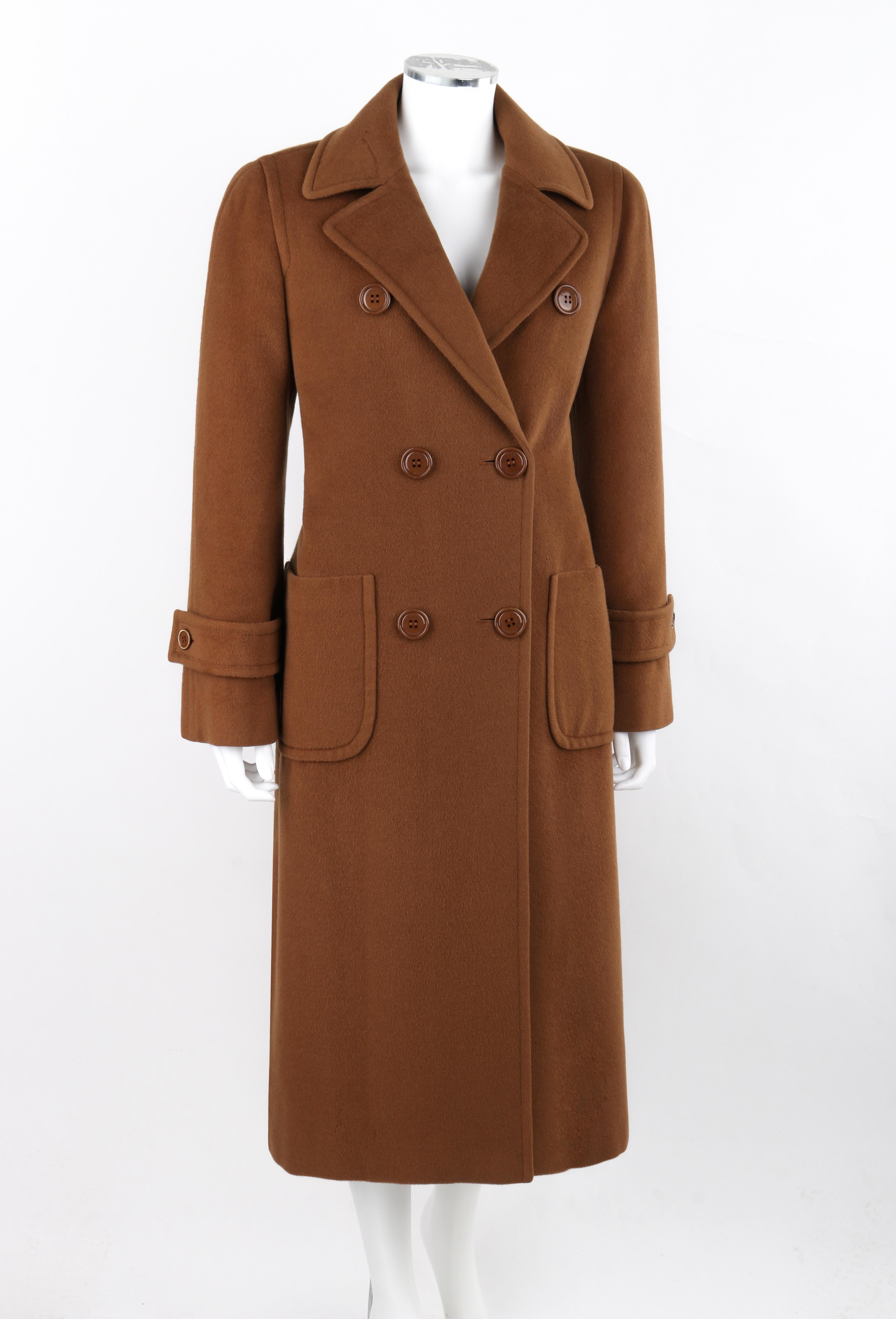 CELINE c.1980's Marrón 100% Lana Abrigo largo con botones y doble botonadura Abrigo en Bueno estado para la venta en Thiensville, WI