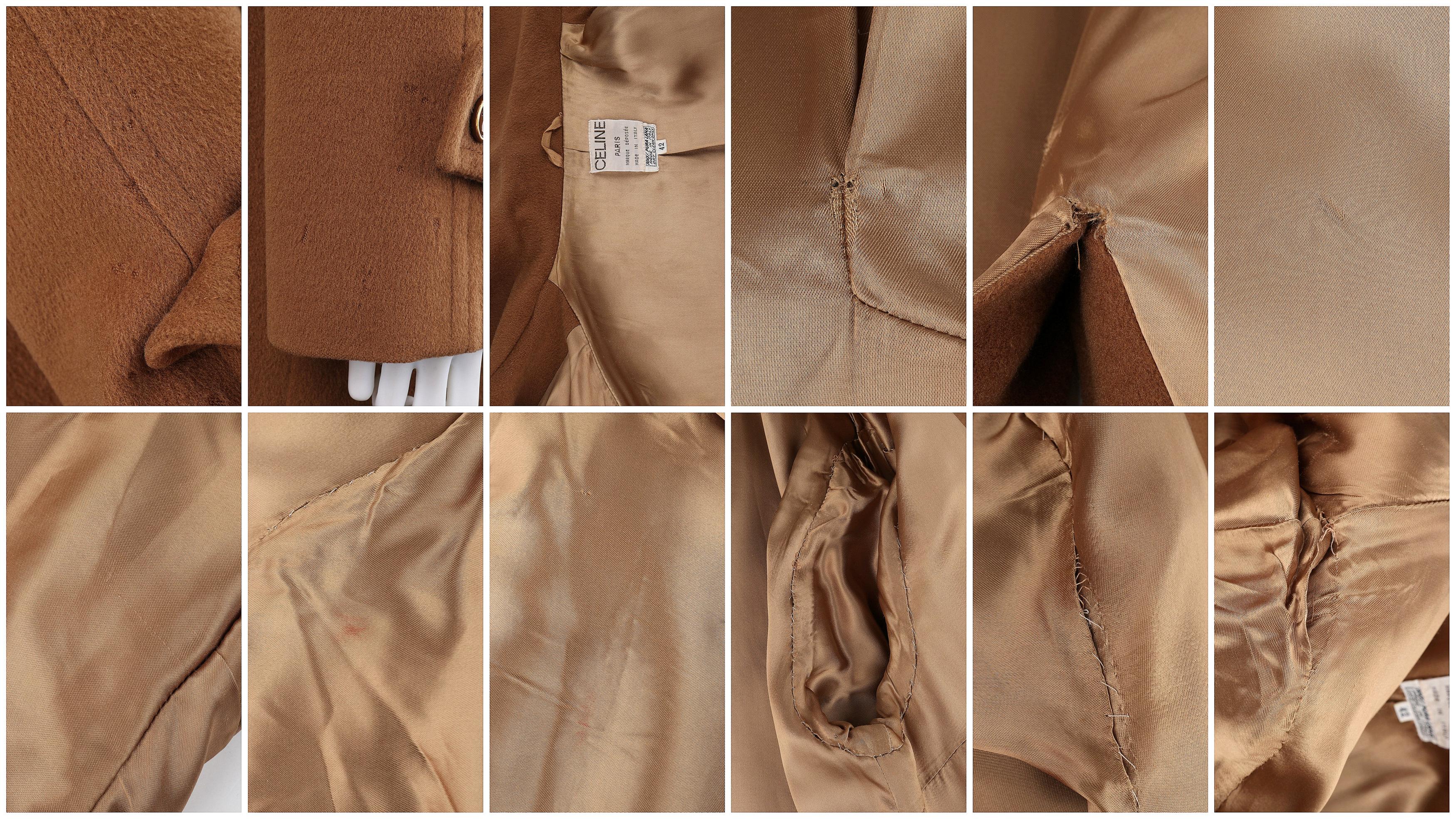 CELINE c.1980's Marrón 100% Lana Abrigo largo con botones y doble botonadura Abrigo en venta 5
