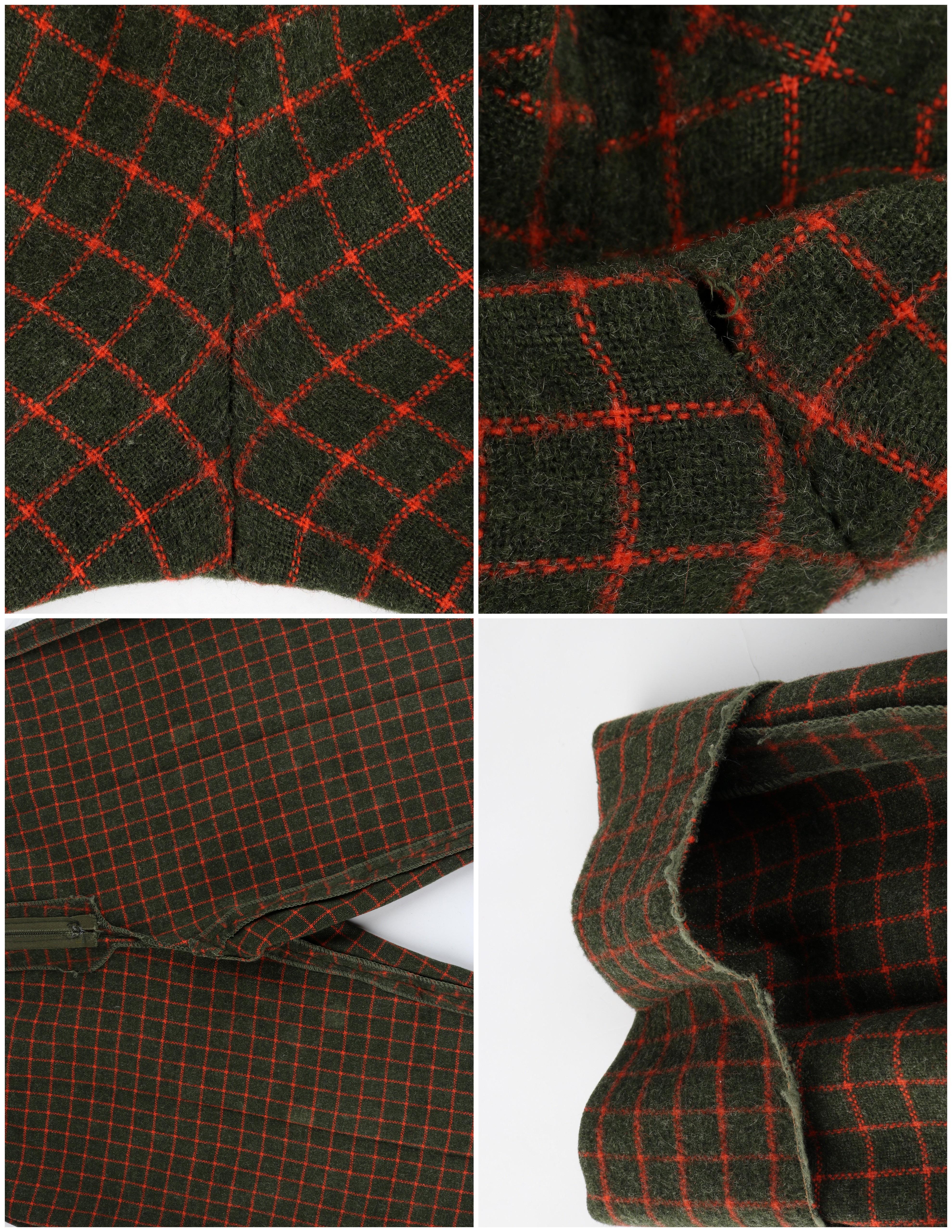 CELINE c.1990's Wool Green Red Check Pattern High Waist Tapered Trouser Pants 6