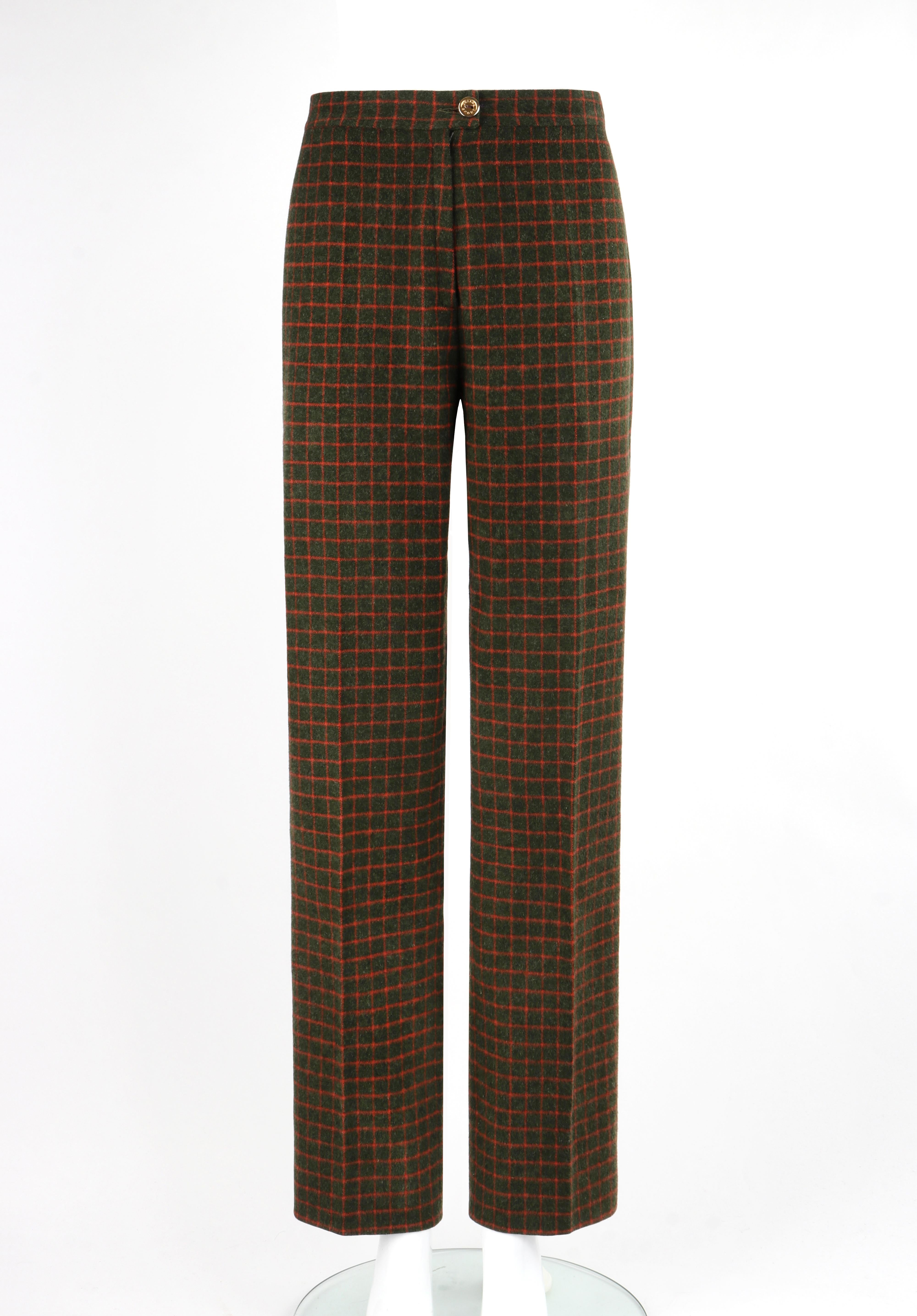 CELINE c.1990s Wool Check Pattern Green Red High Waist Tapered Trouser Pants

Brand / Manufacturer: Celine
Circa: 1990
Label(s): Original 