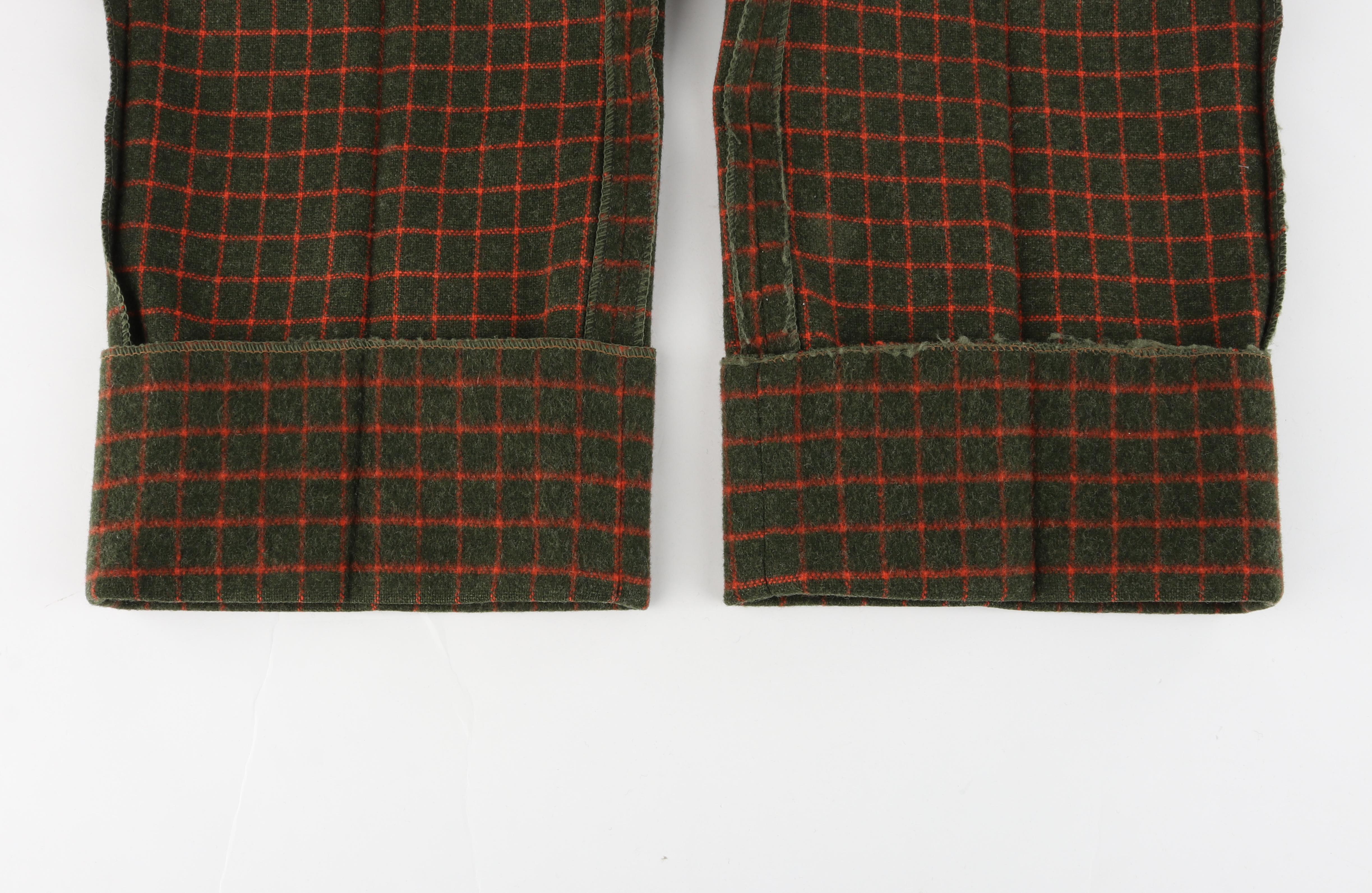 CELINE c.1990's Wool Green Red Check Pattern High Waist Tapered Trouser Pants 4