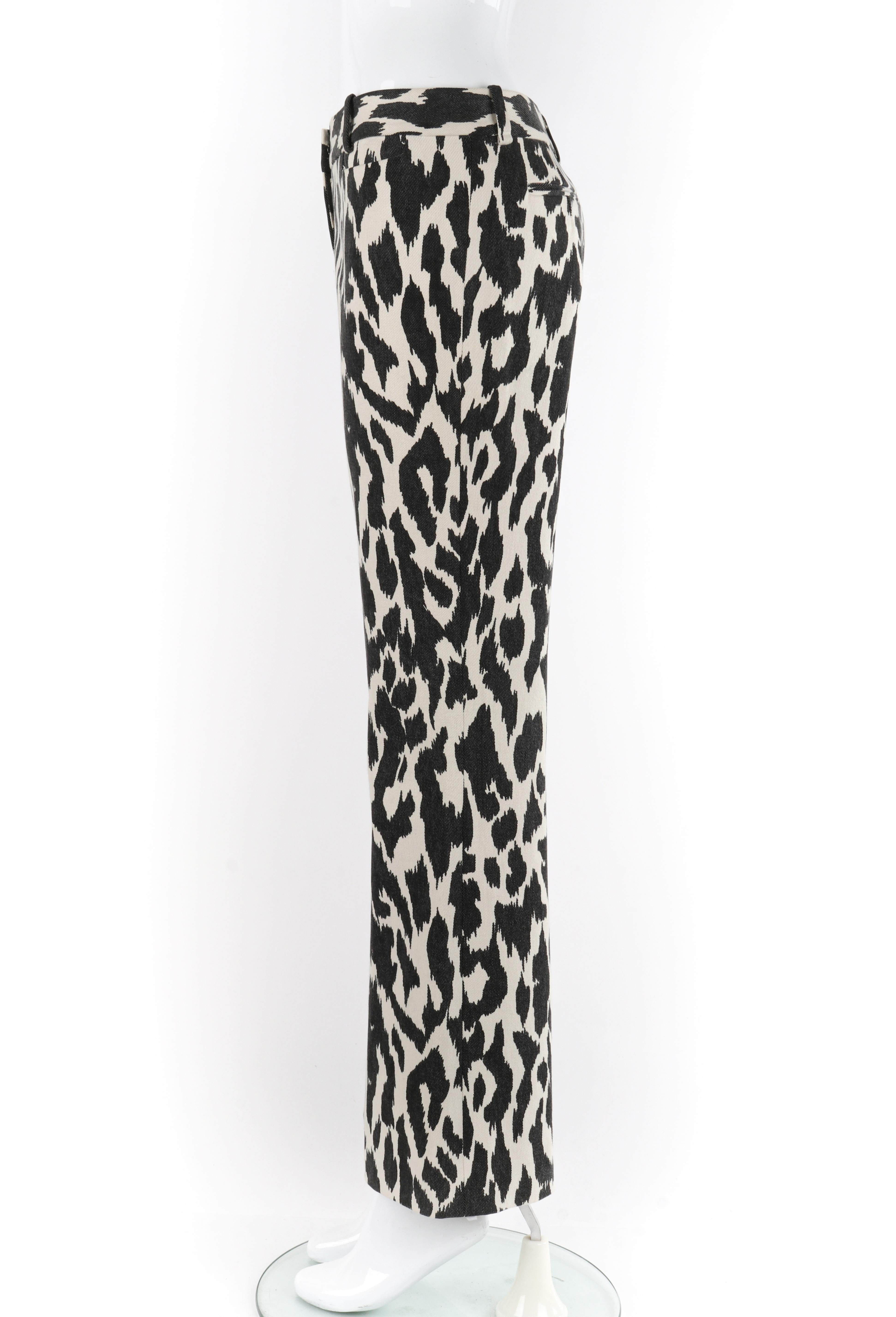 CELINE c.2010's Black Cream Denim Abstract Animal Print Flare Jeans Pants In Good Condition In Thiensville, WI