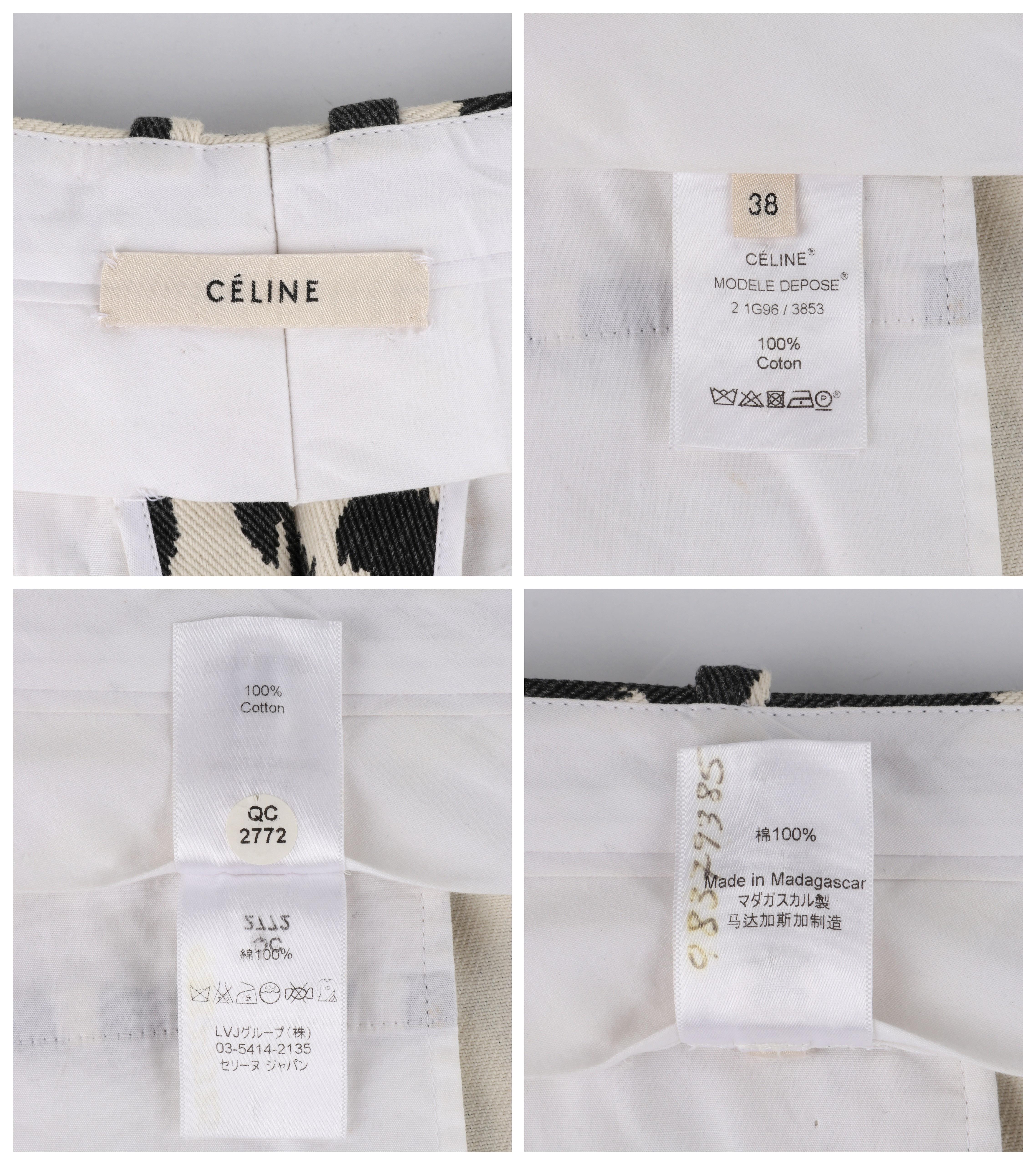 CELINE c.2010's Black Cream Denim Abstract Animal Print Flare Jeans Pants 1